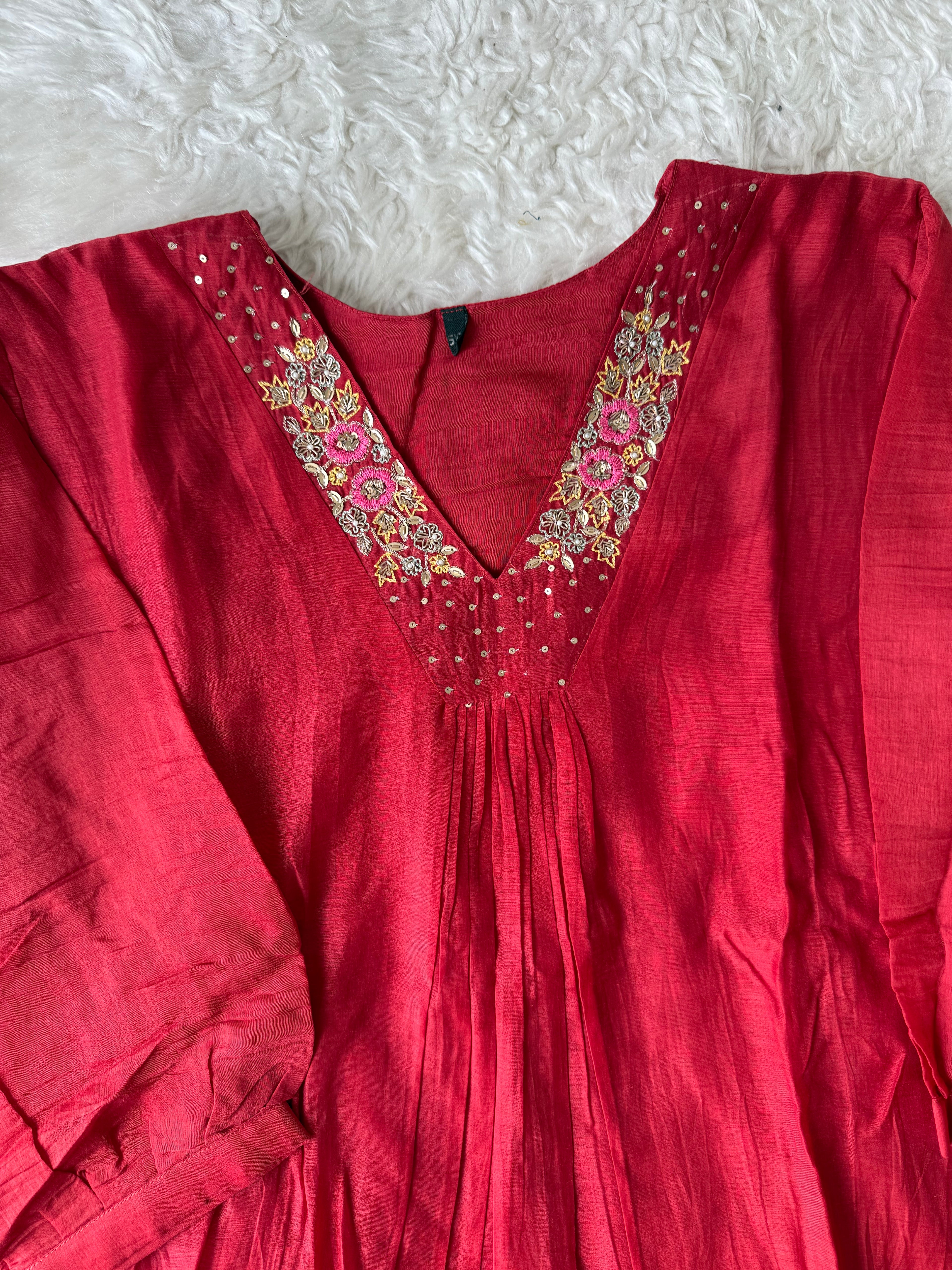 “Plus Size” Mul Chanderi Kurti Pant Dupatta Set