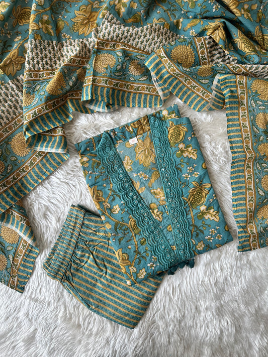 Premium Cotton Kurti Pant Dupatta Set