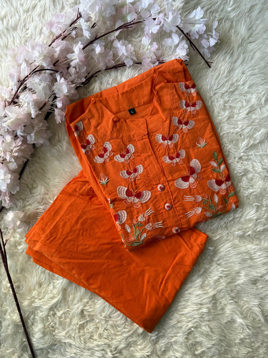 Cotton Thread Work Kurti Pant Set