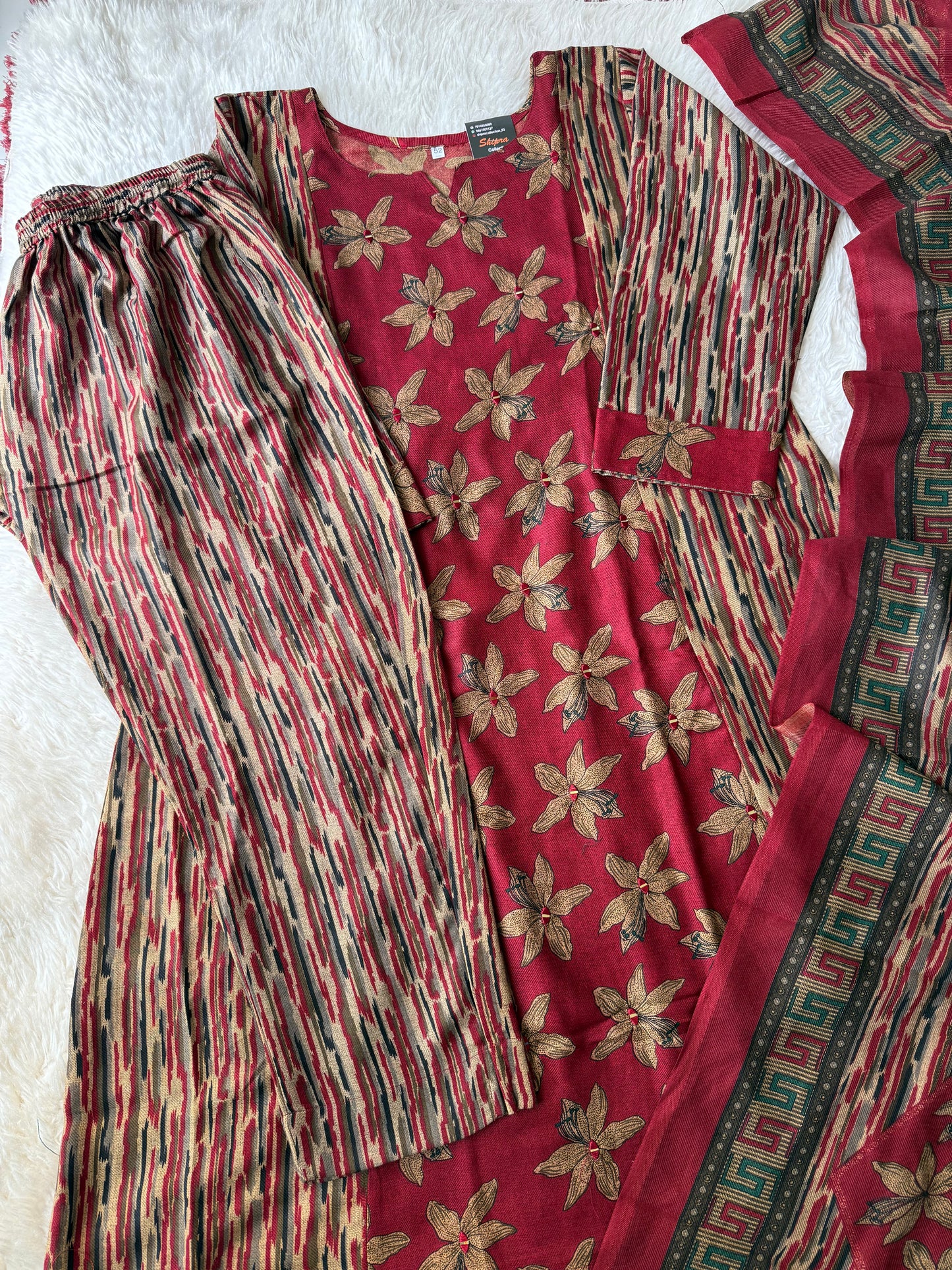 Woolen Fabric Kurti Pant Dupatta Set