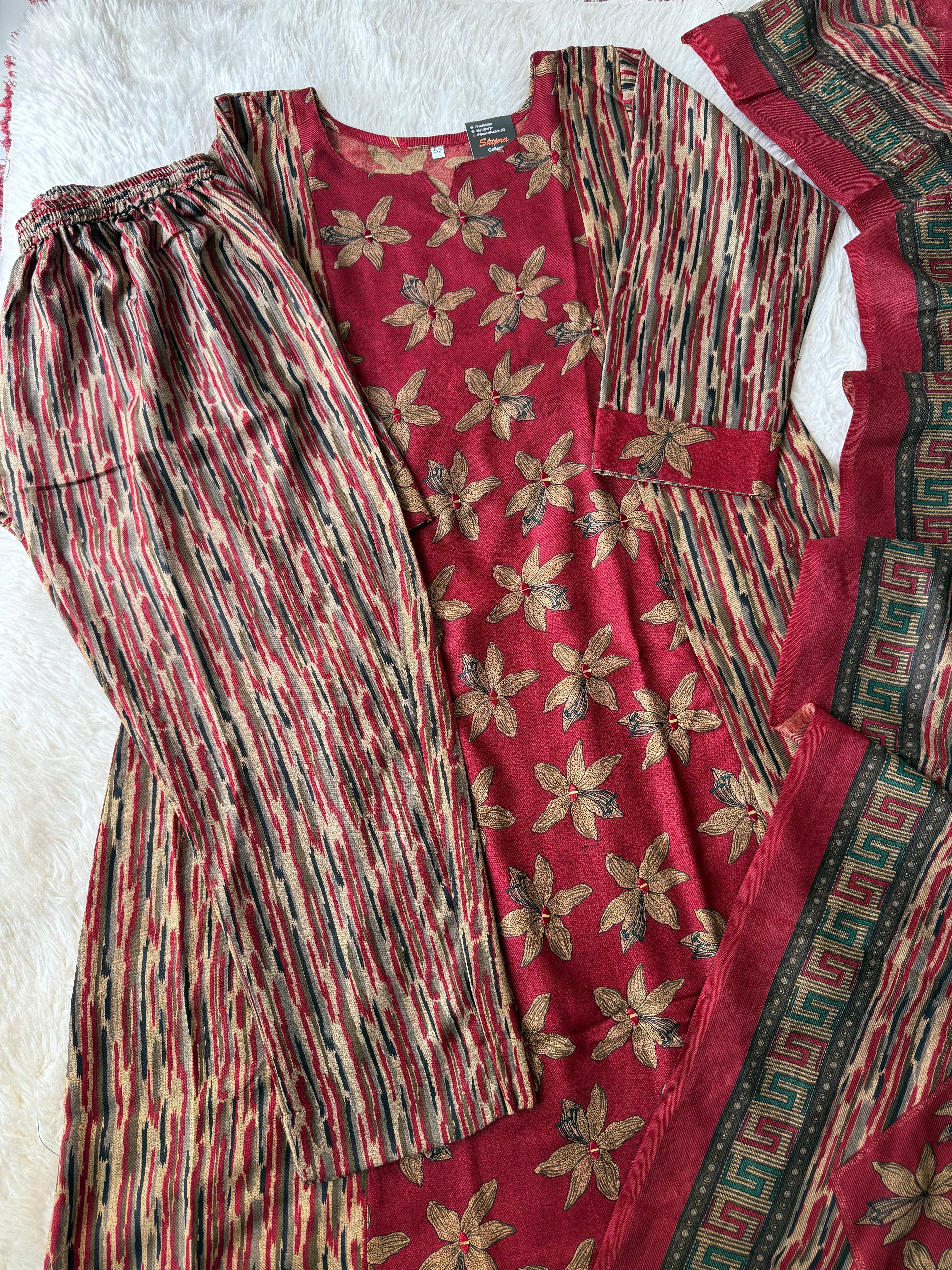 Woolen Fabric Kurti Pant Dupatta Set