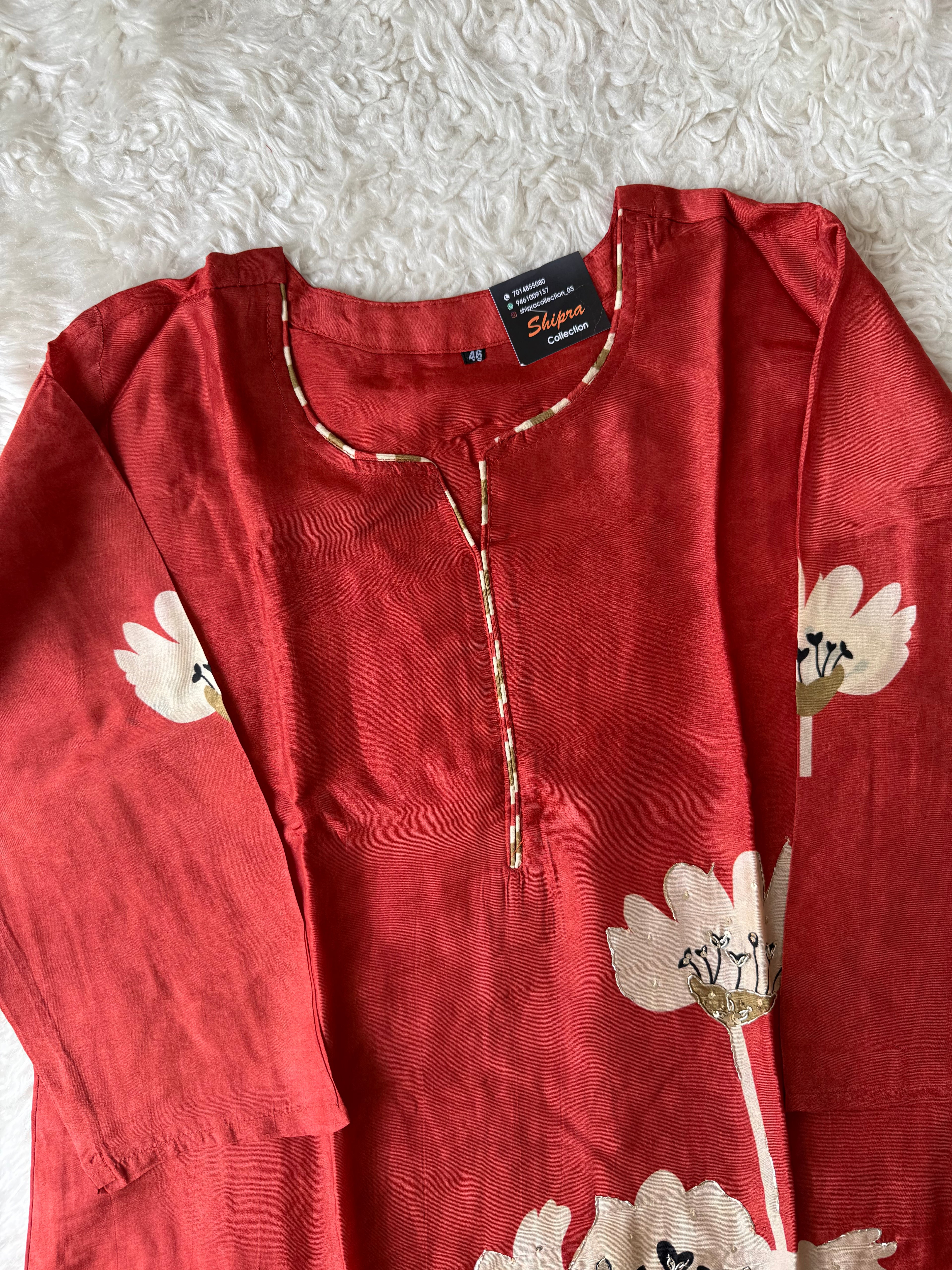 “ Plus Size” Russian Silk Kurti Pant Dupatta Set