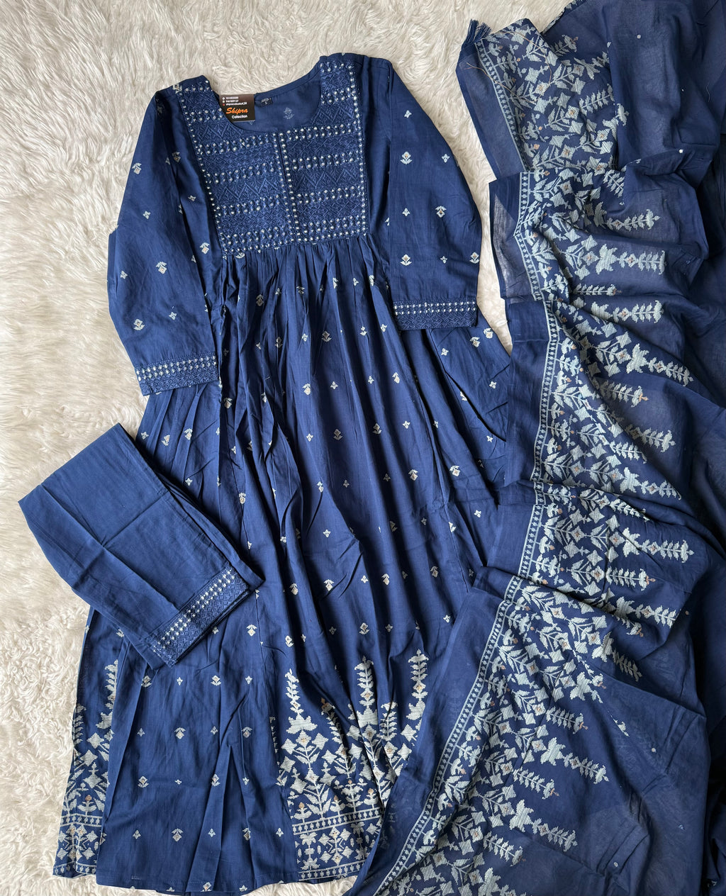 Premium Cotton ANARKALI Kurti Pant Dupatta Set