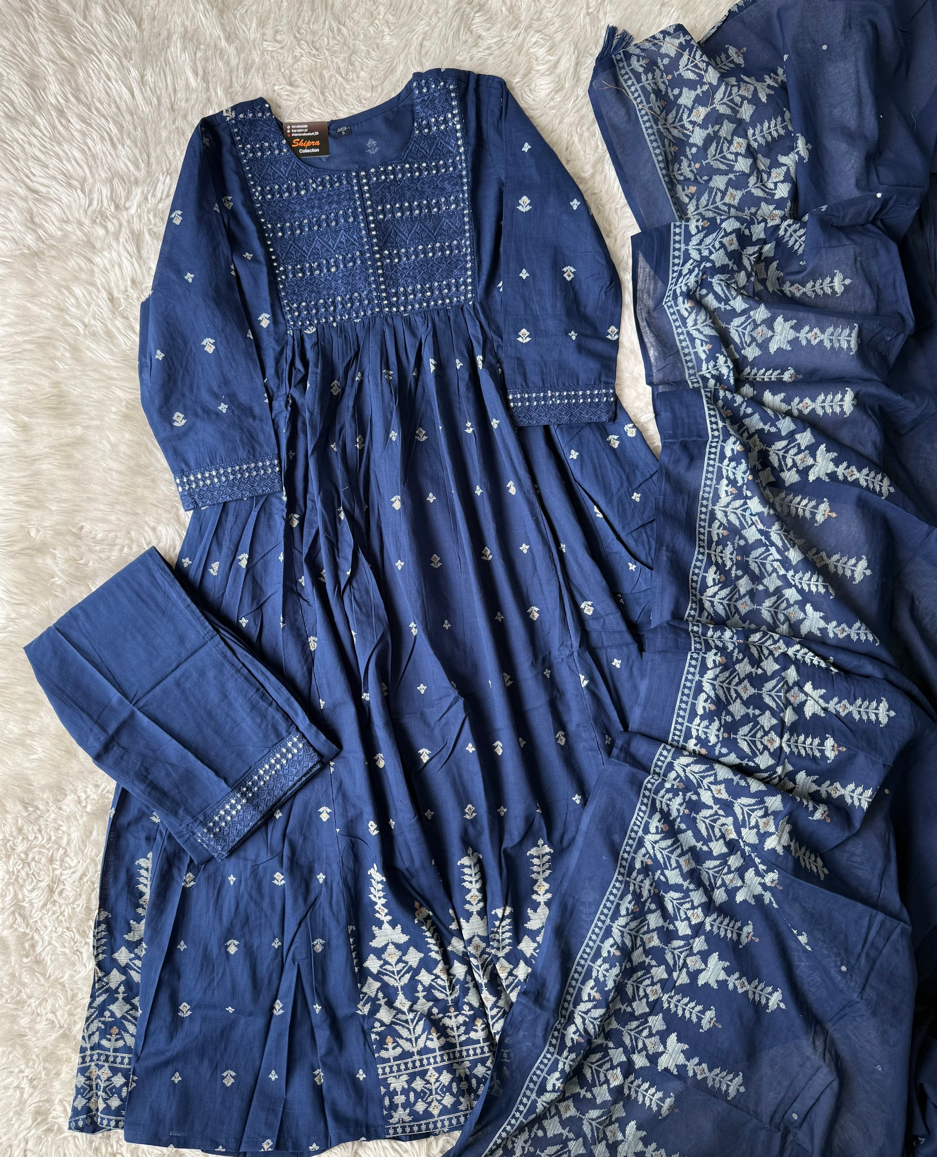 Premium Cotton ANARKALI Kurti Pant Dupatta Set