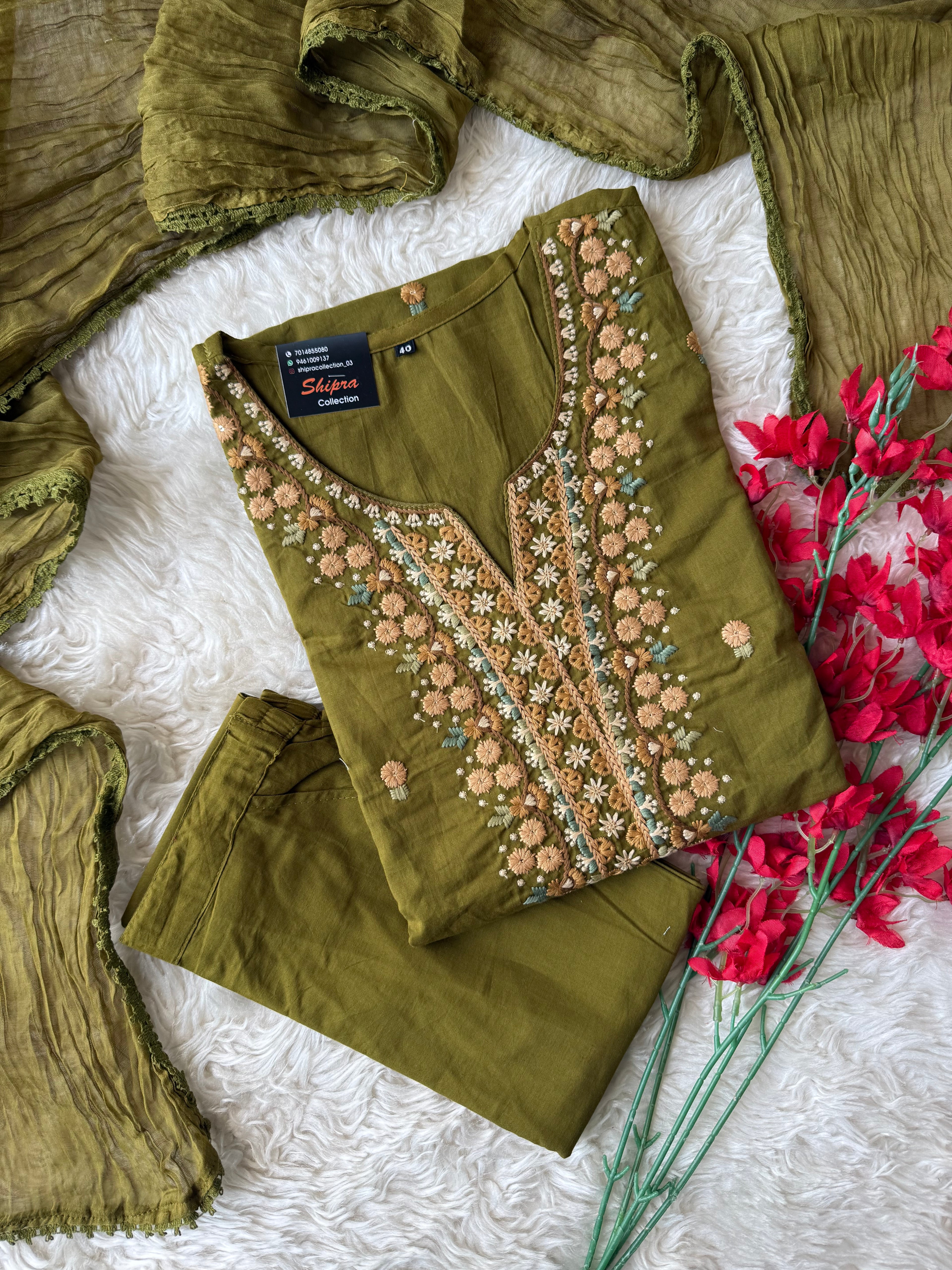 Premium Cotton Kurti Pant Dupatta Set