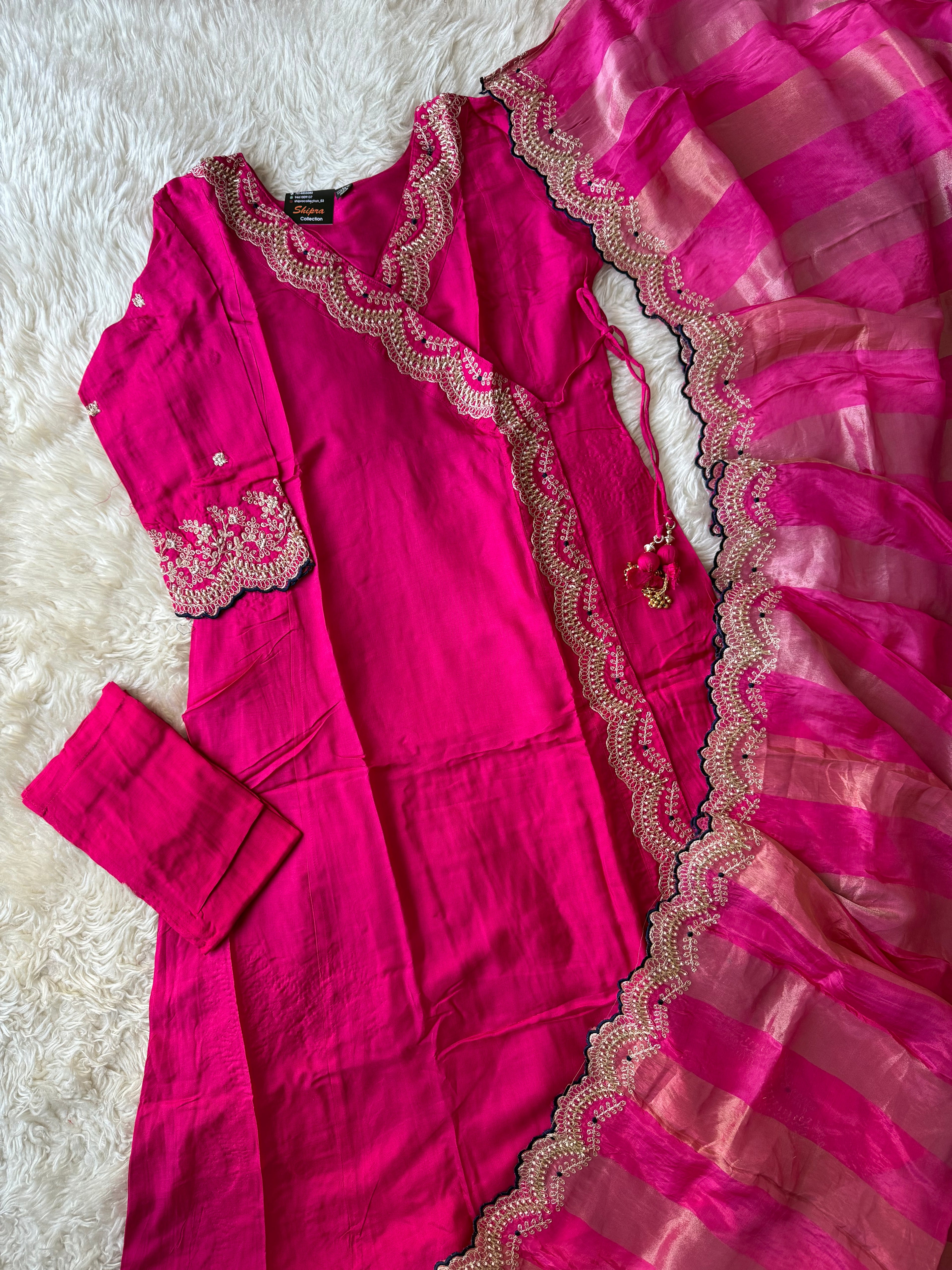 Russian Silk Kurti Pant Dupatta Set