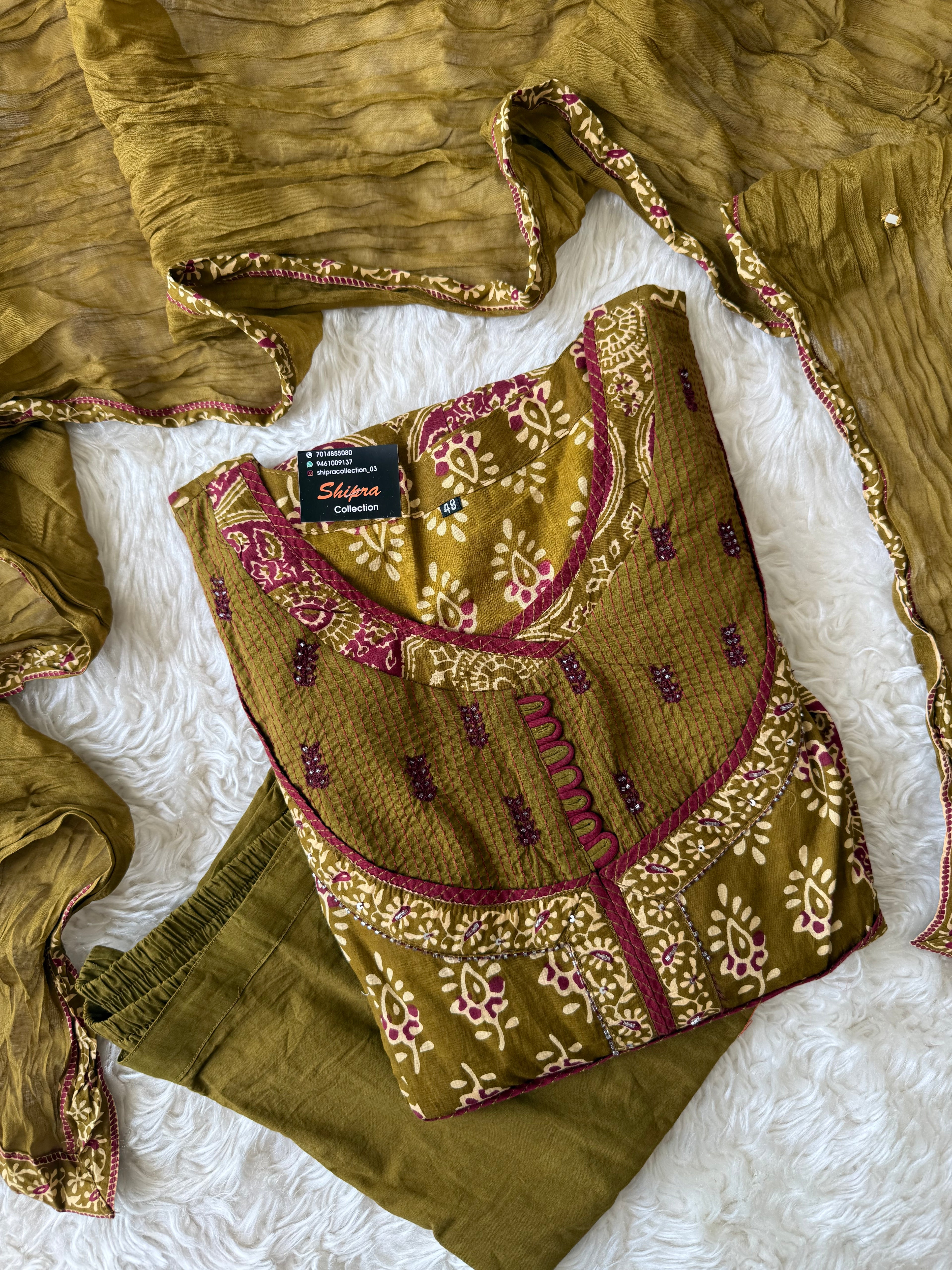 Premium Cotton FLARE Kurti Pant Dupatta Set