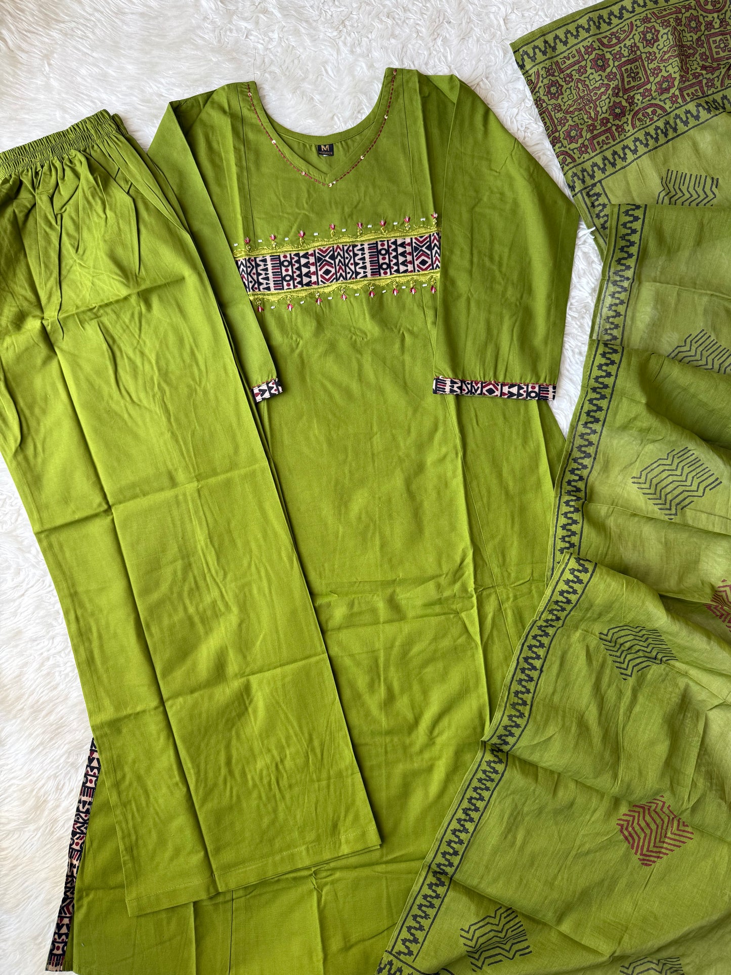 Pure Cotton Aline Kurti Plazo Dupatta Set