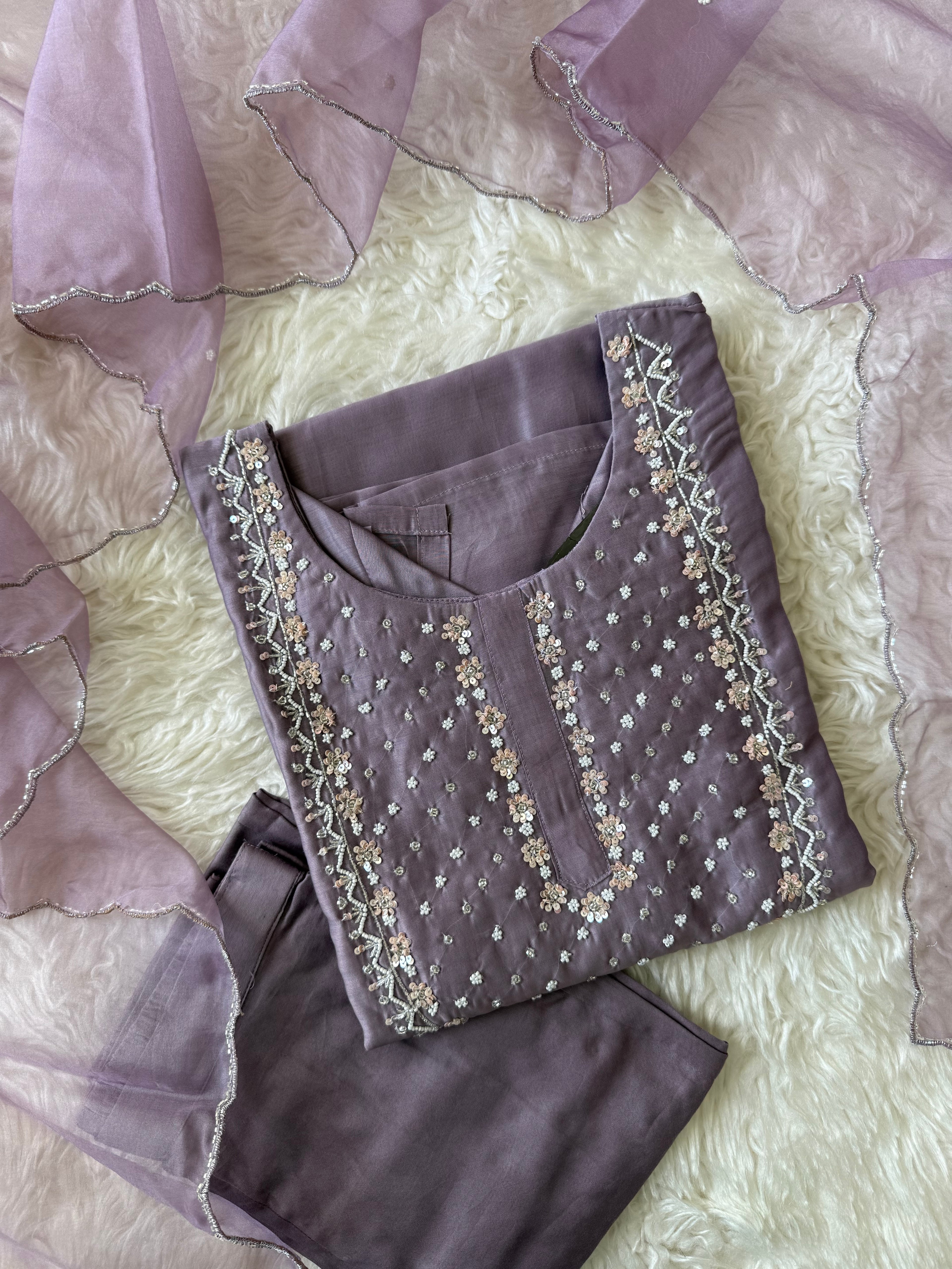 “Plus Size” Pure Chanderi Silk Kurti Pant Dupatta Set