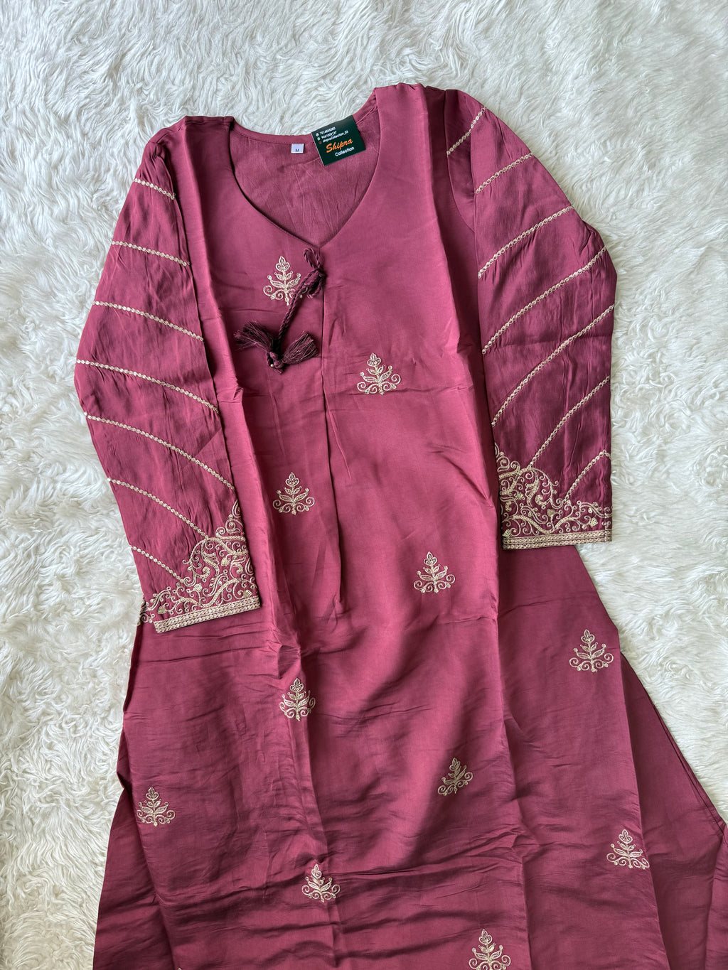 Pure Muslin Silk Kurti Pant Organza Dupatta Set