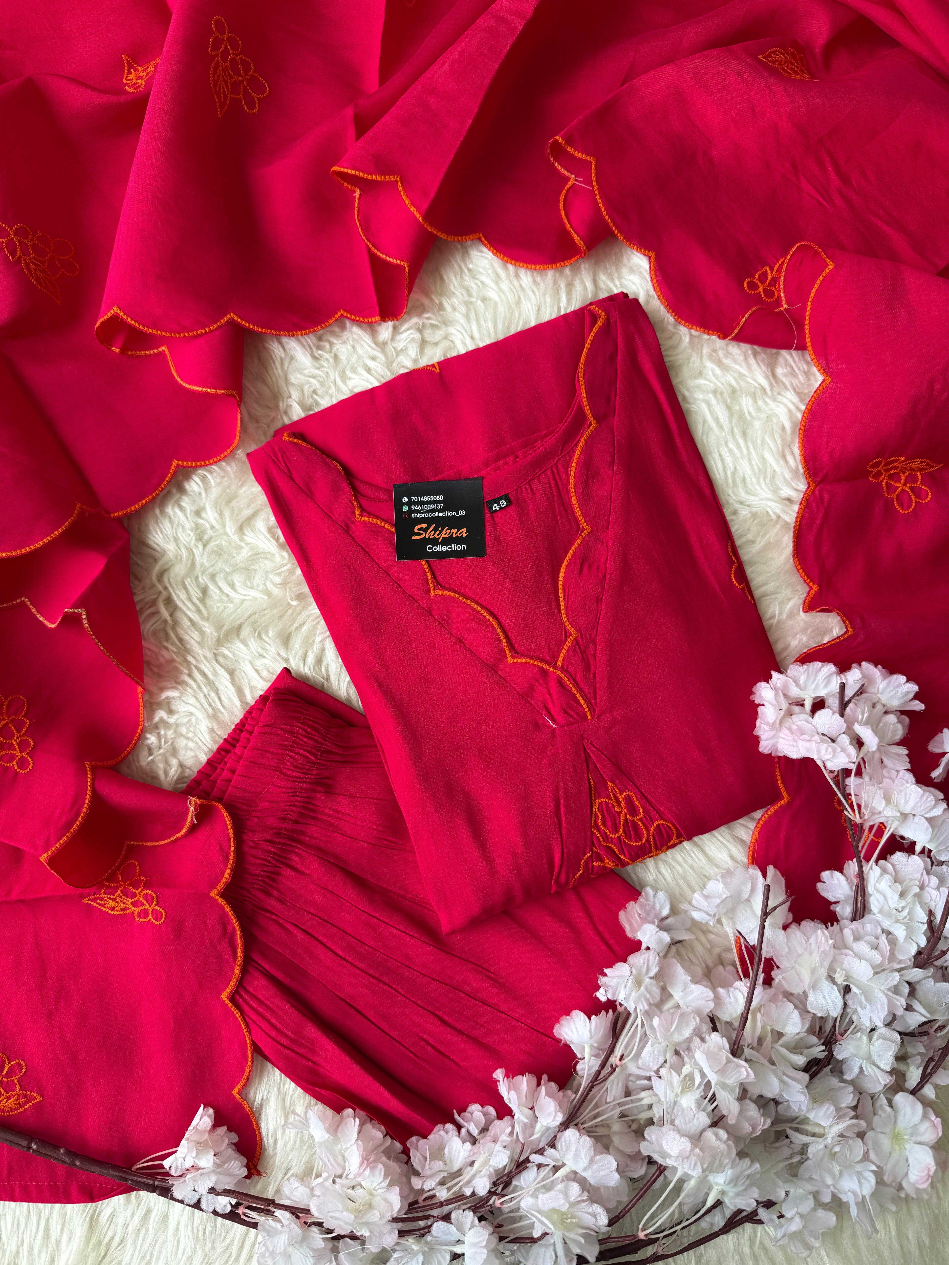 “ Plus Size” Muslin Silk Kurti Pant Dupatta Set