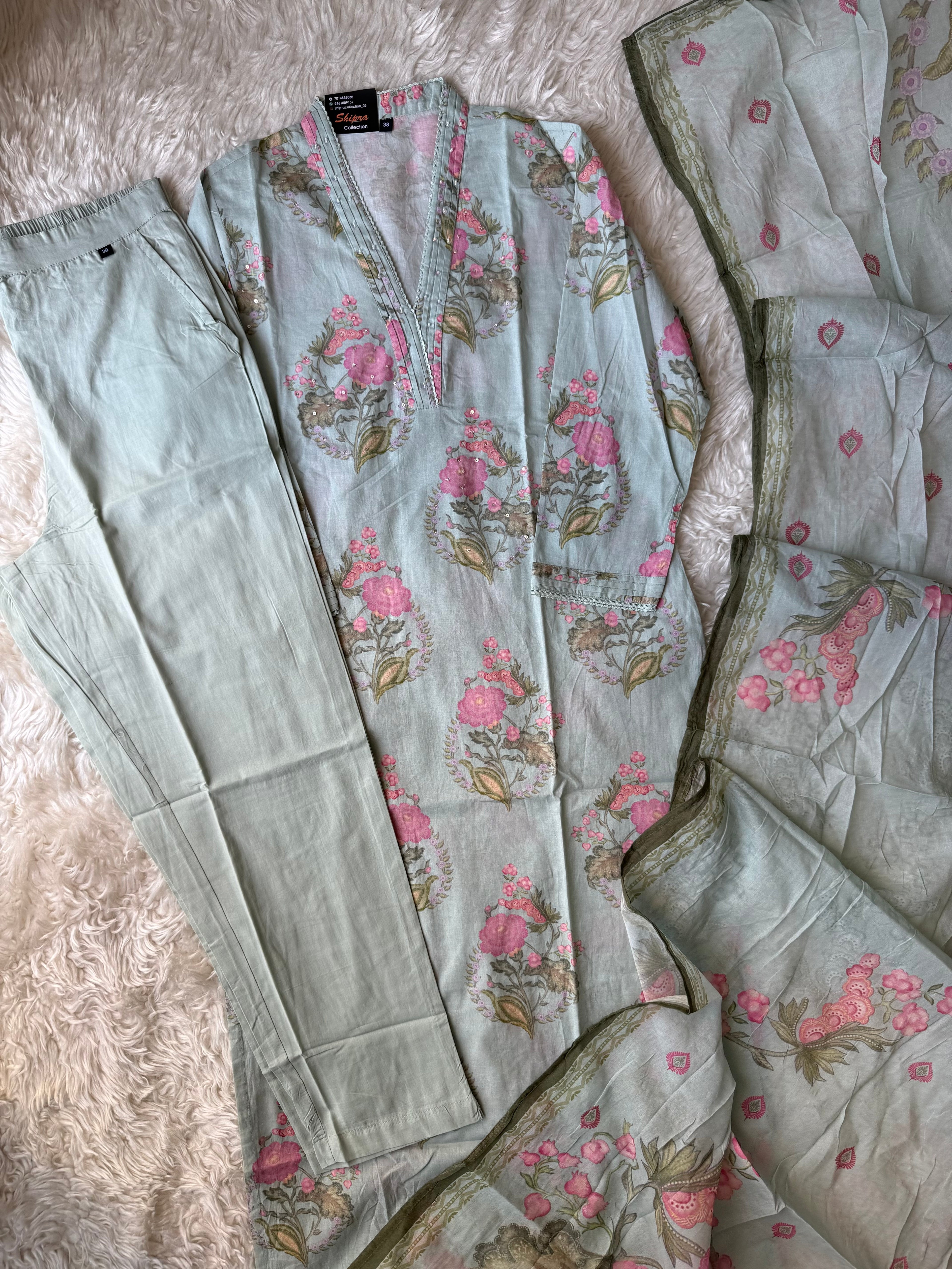 Premium Cotton Kurti Pant Dupatta Set