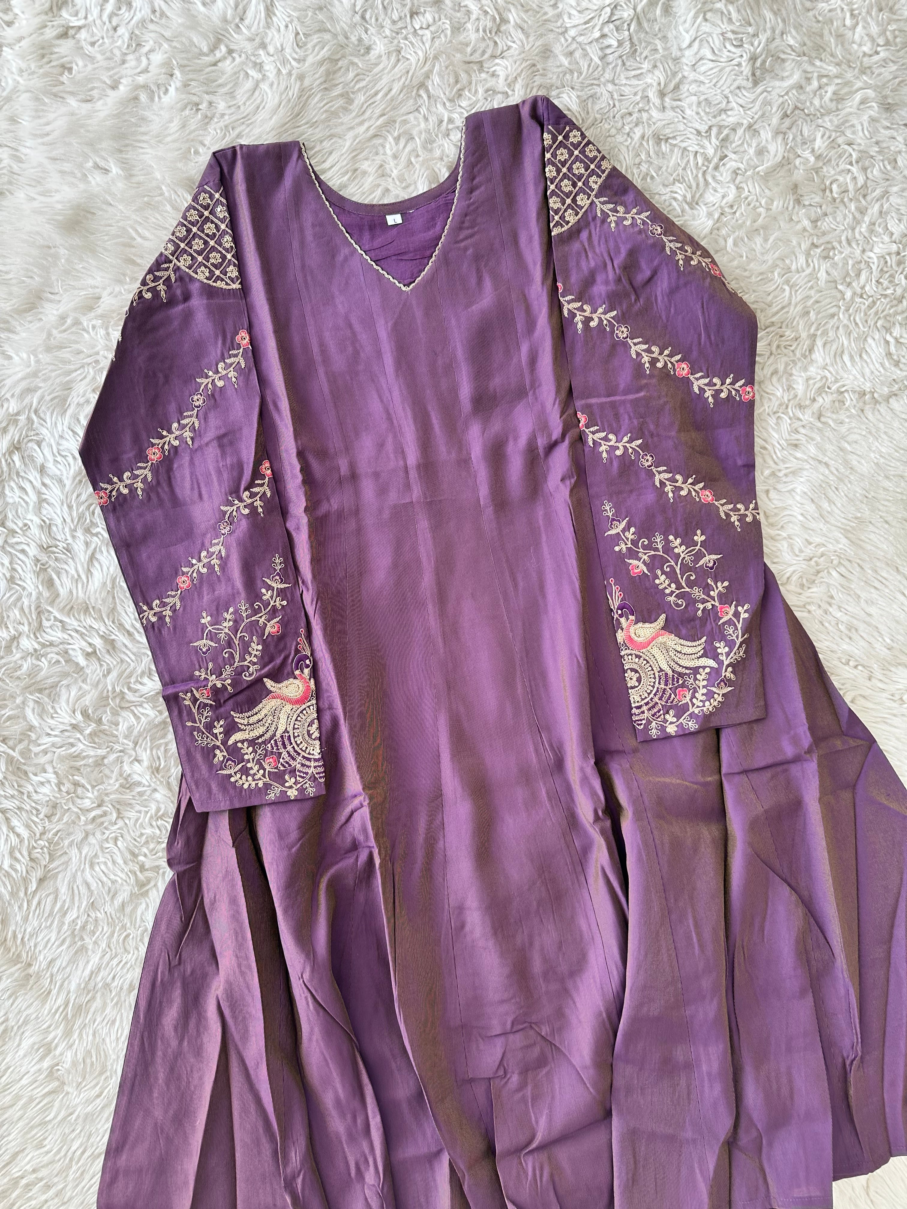 Pure Muslin Silk Flare Kurti Pant Dupatta Set