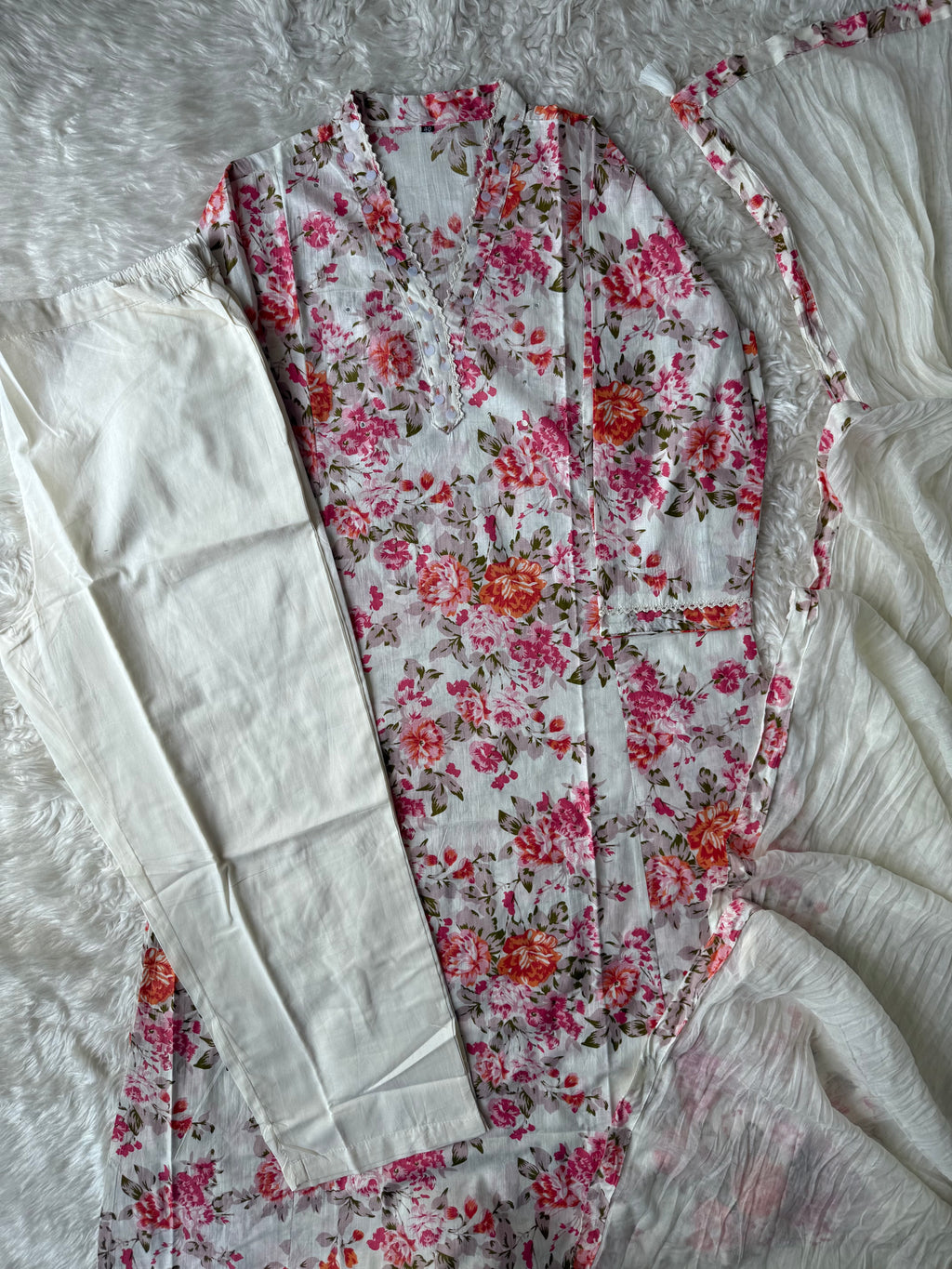 Premium Cotton Aline Kurti Pant Dupatta Set