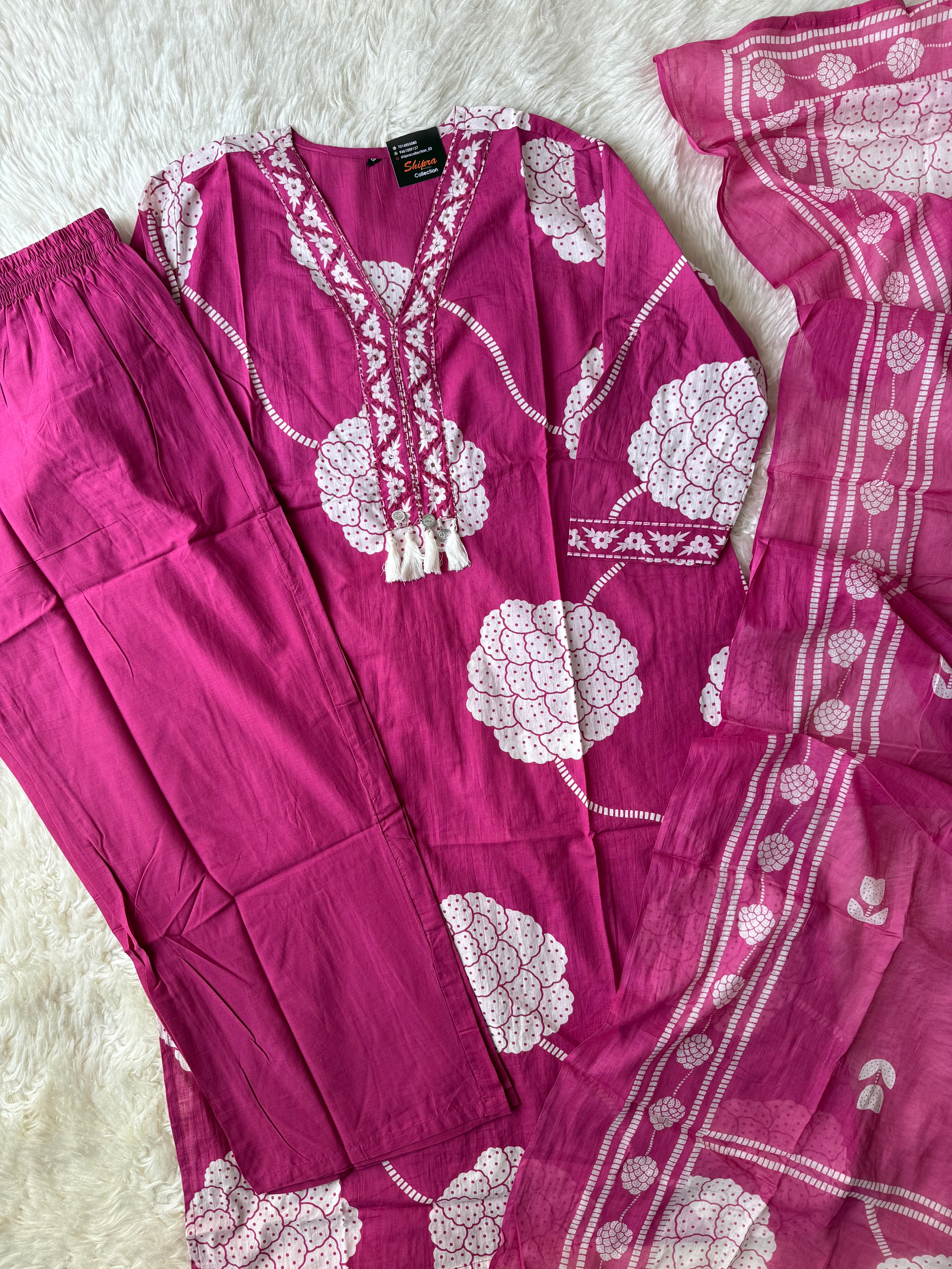 Pure Cotton Kurti Pant Dupatta Set