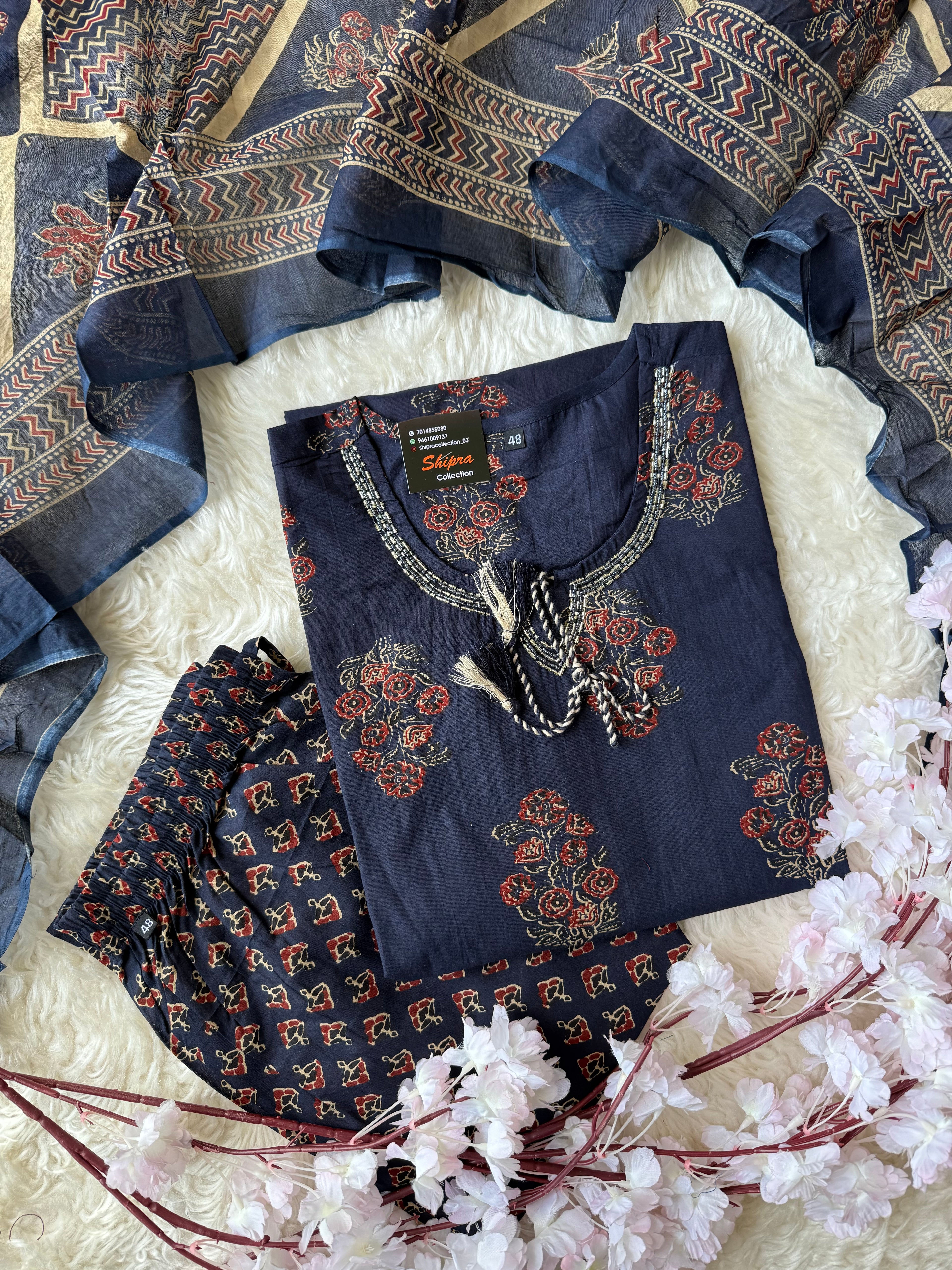 Pure Cotton Kurti Pant Dupatta Set