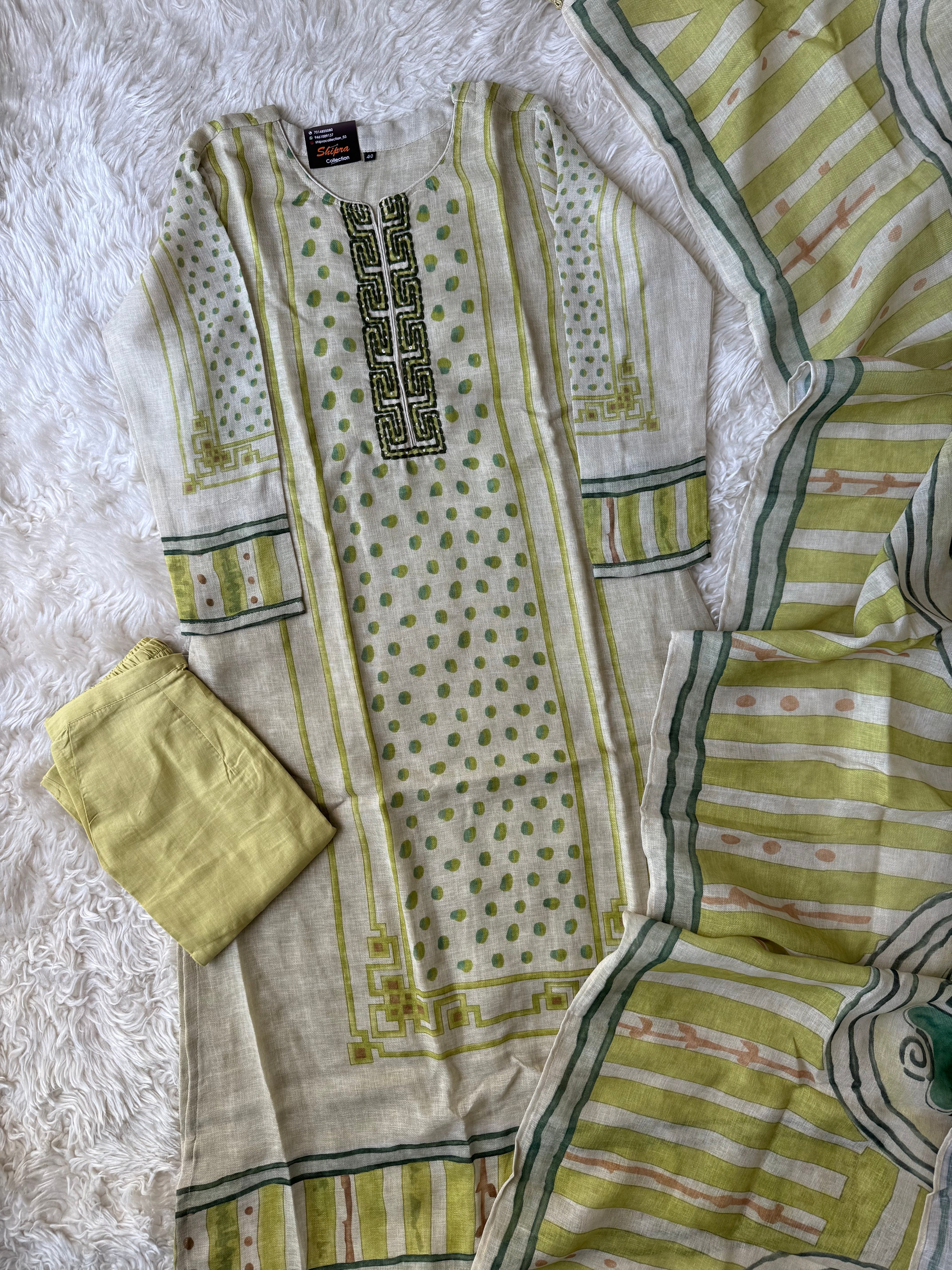 Linen Kurti Pant Dupatta Set