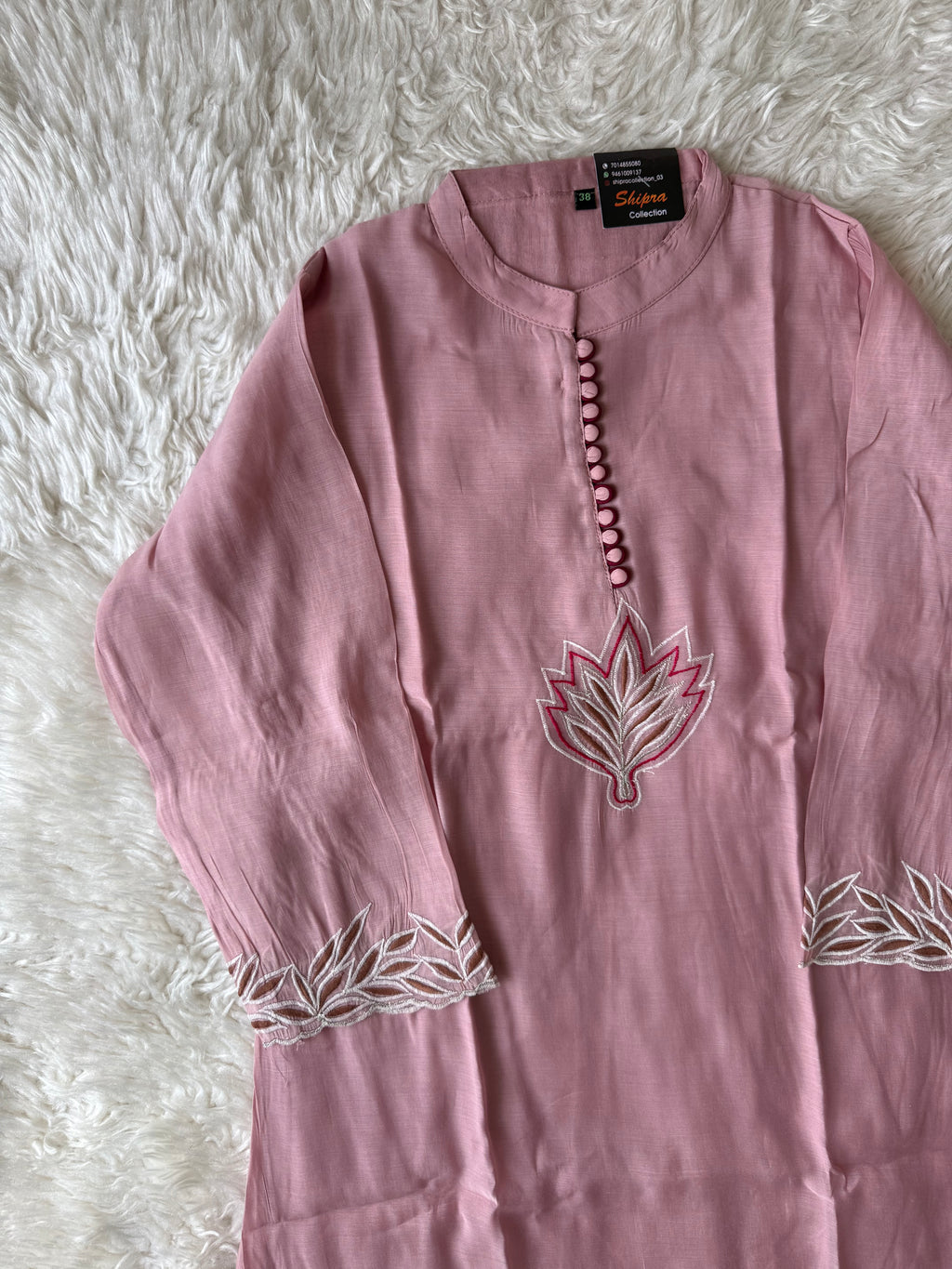 Mul Chanderi Aplique work Co-ord Set
