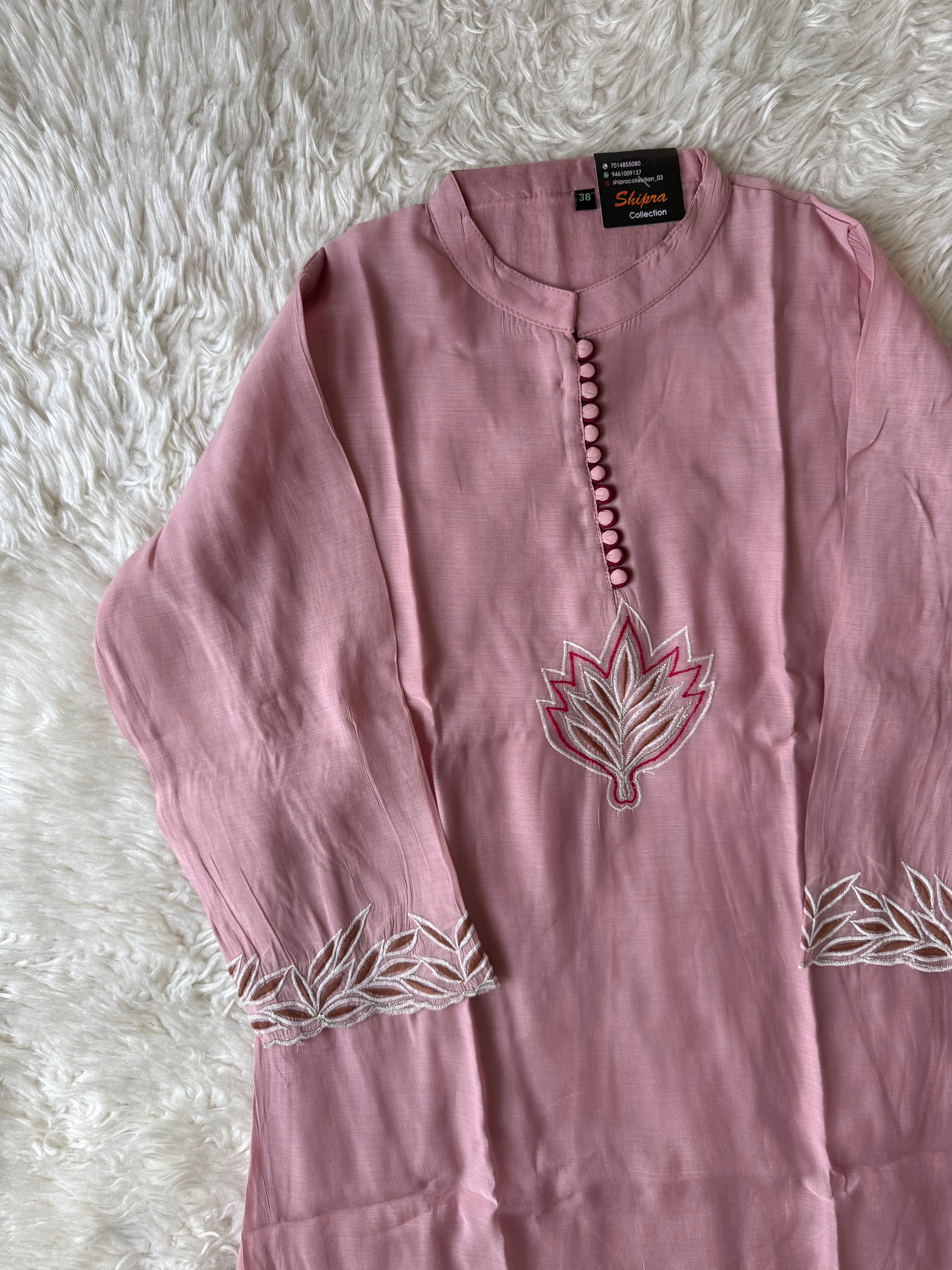 Mul Chanderi Aplique work Co-ord Set