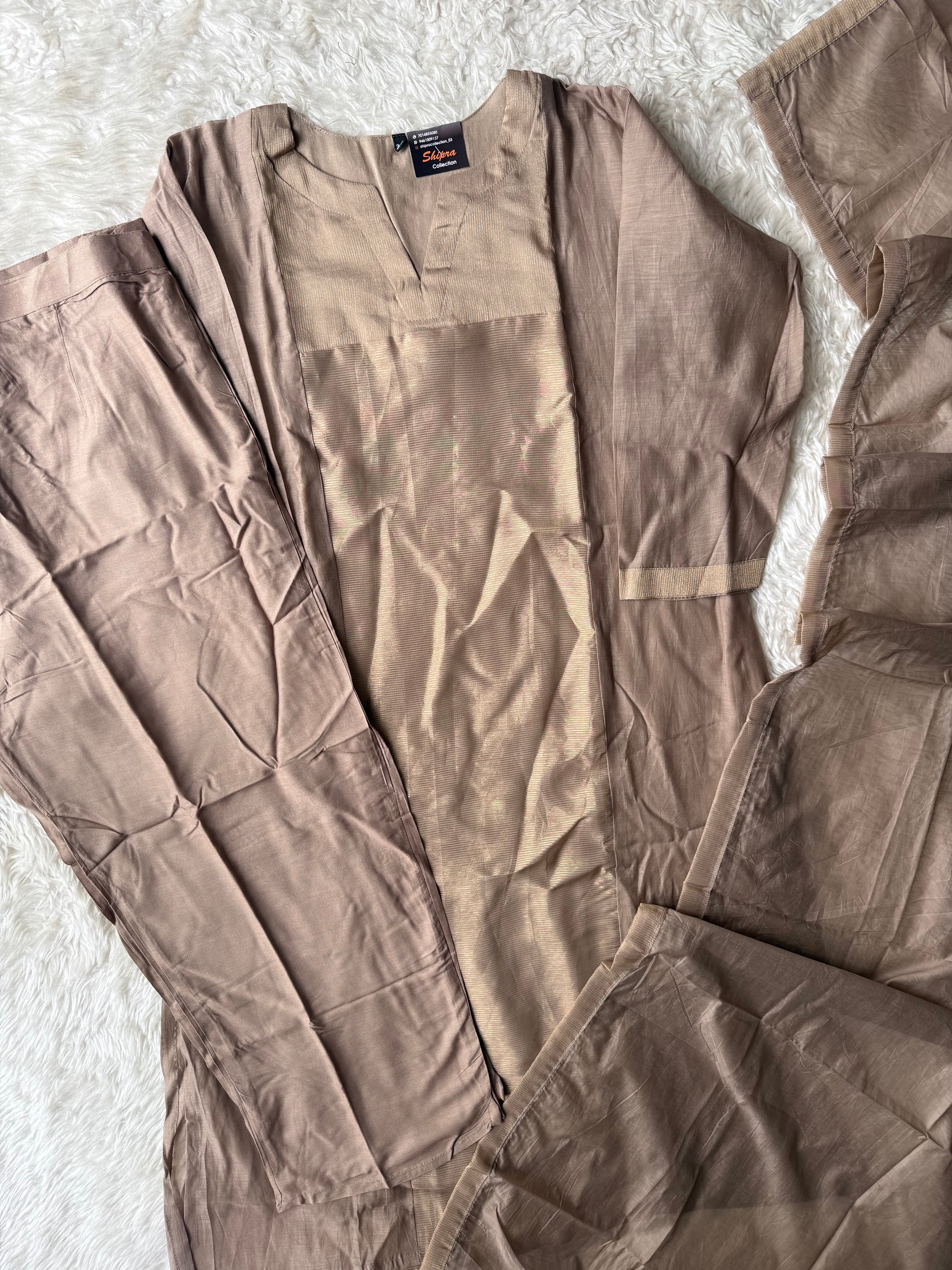“Plus Size” Mul Chanderi Kurti Pant Dupatta Set