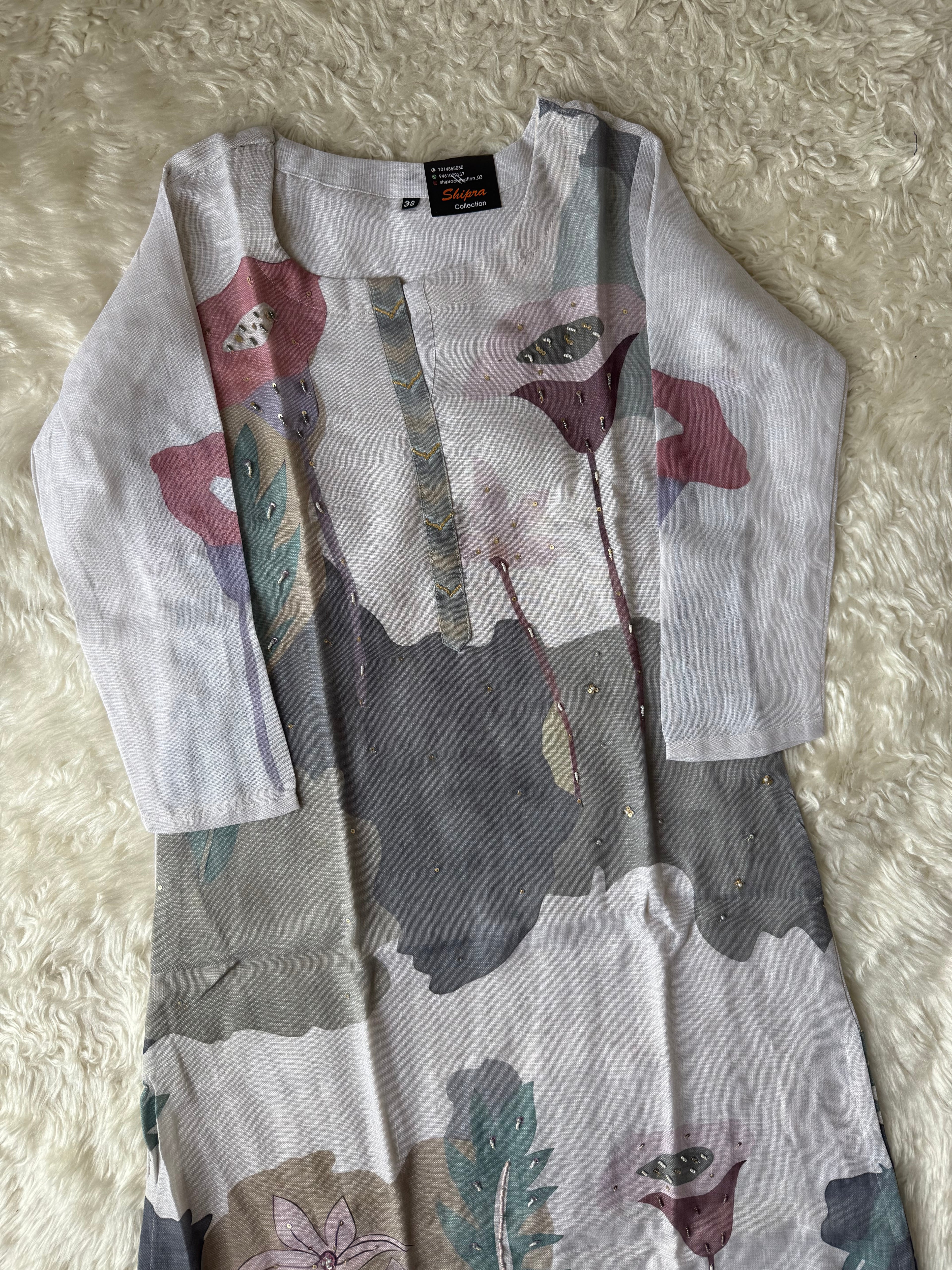 Linen Kurti Pant Dupatta Set