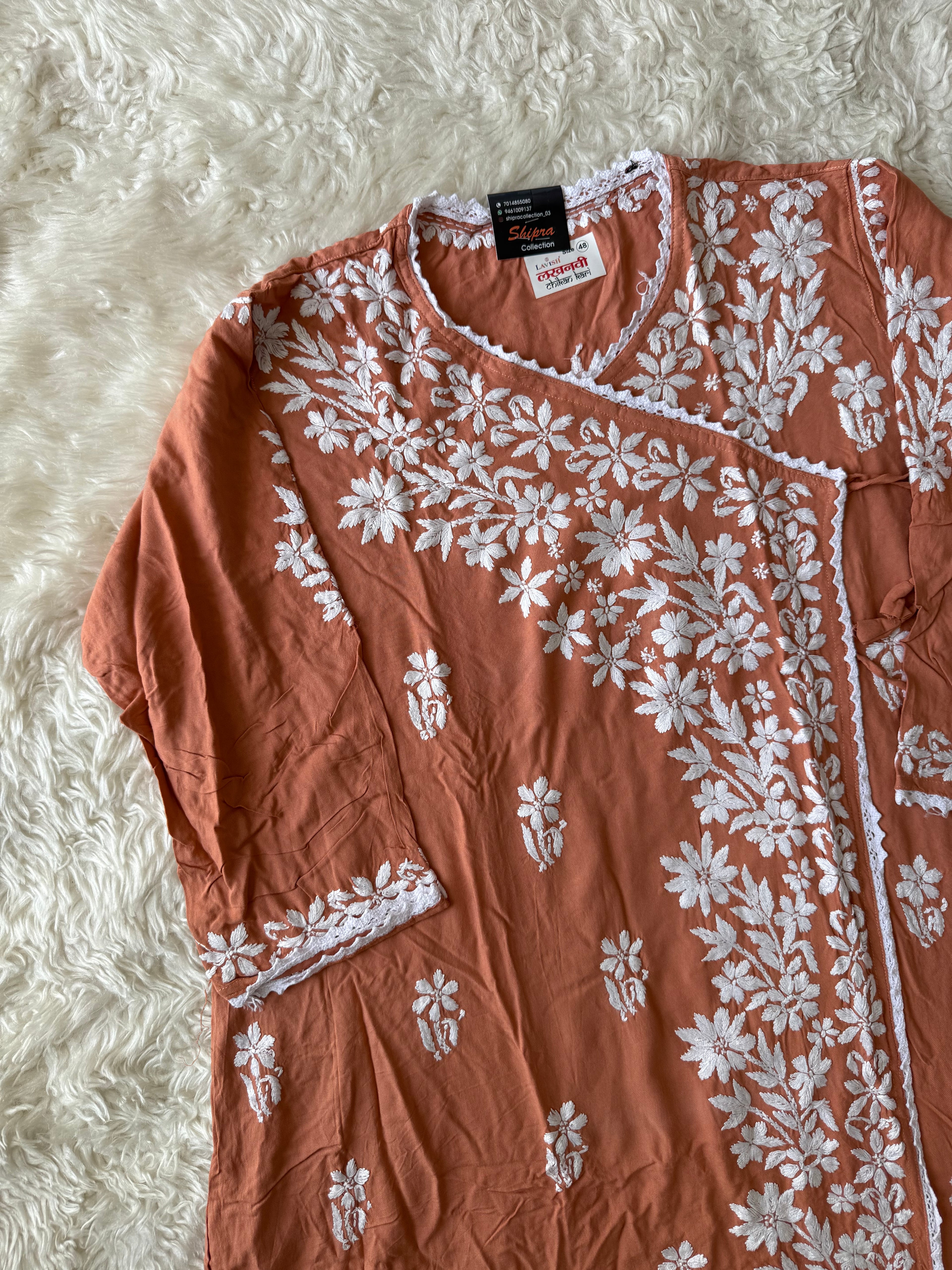 Heavy Rayon Angarkha Chikankari kurti