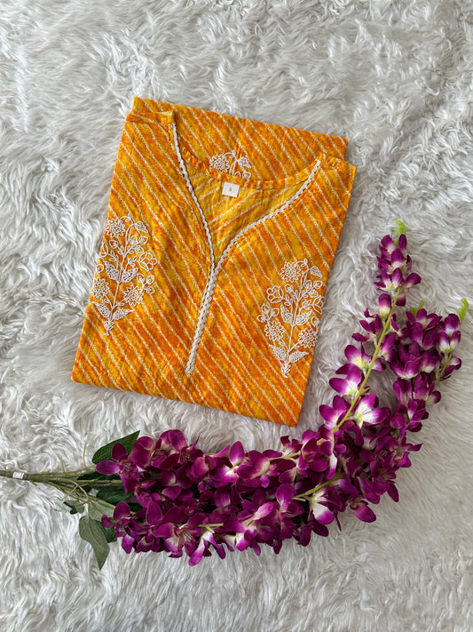 Premium Cotton Lehariya Thread Work Kurti