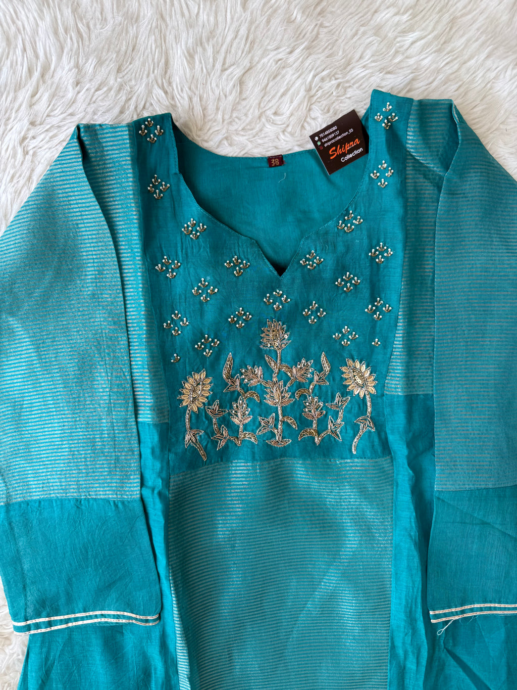 Mul Chanderi Kurti Pant Dupatta Set