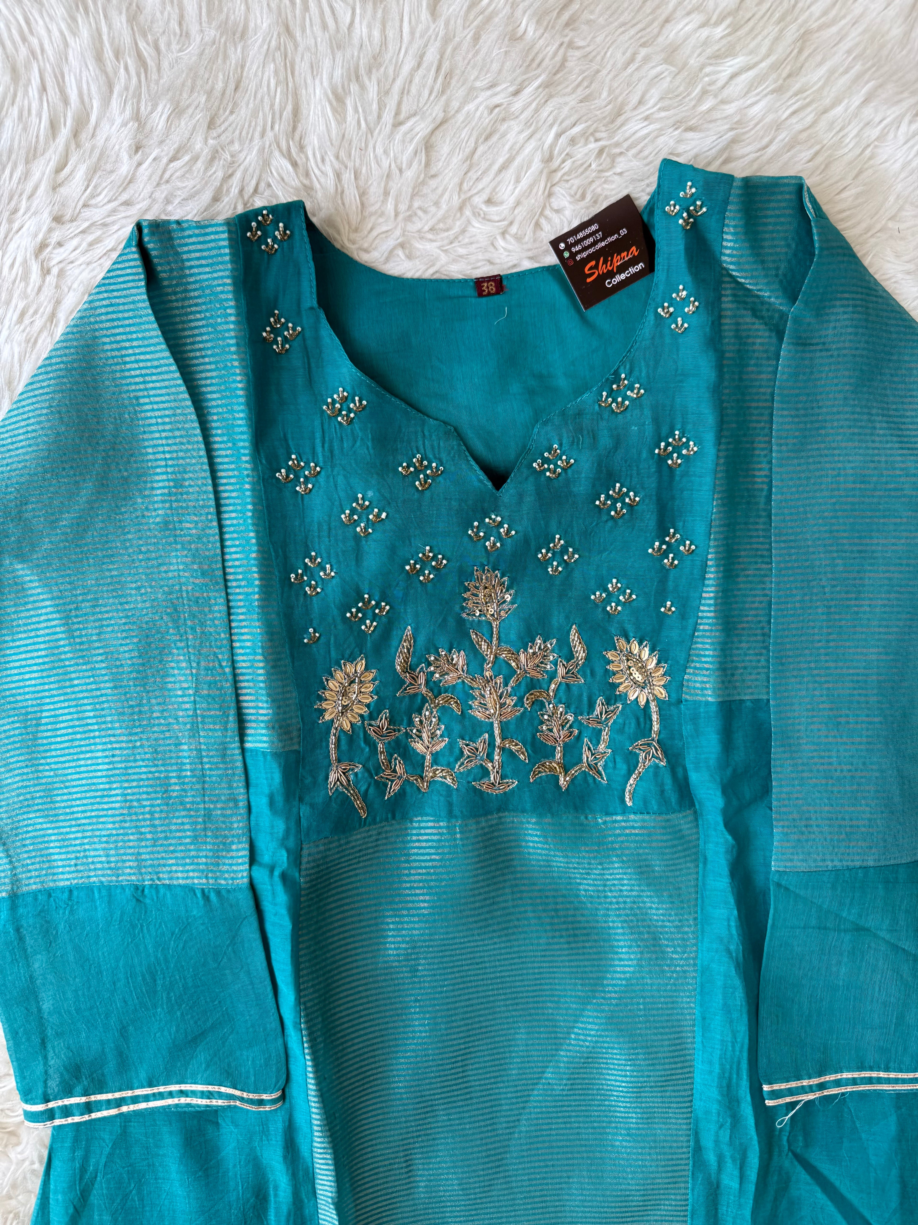 Mul Chanderi Kurti Pant Dupatta Set