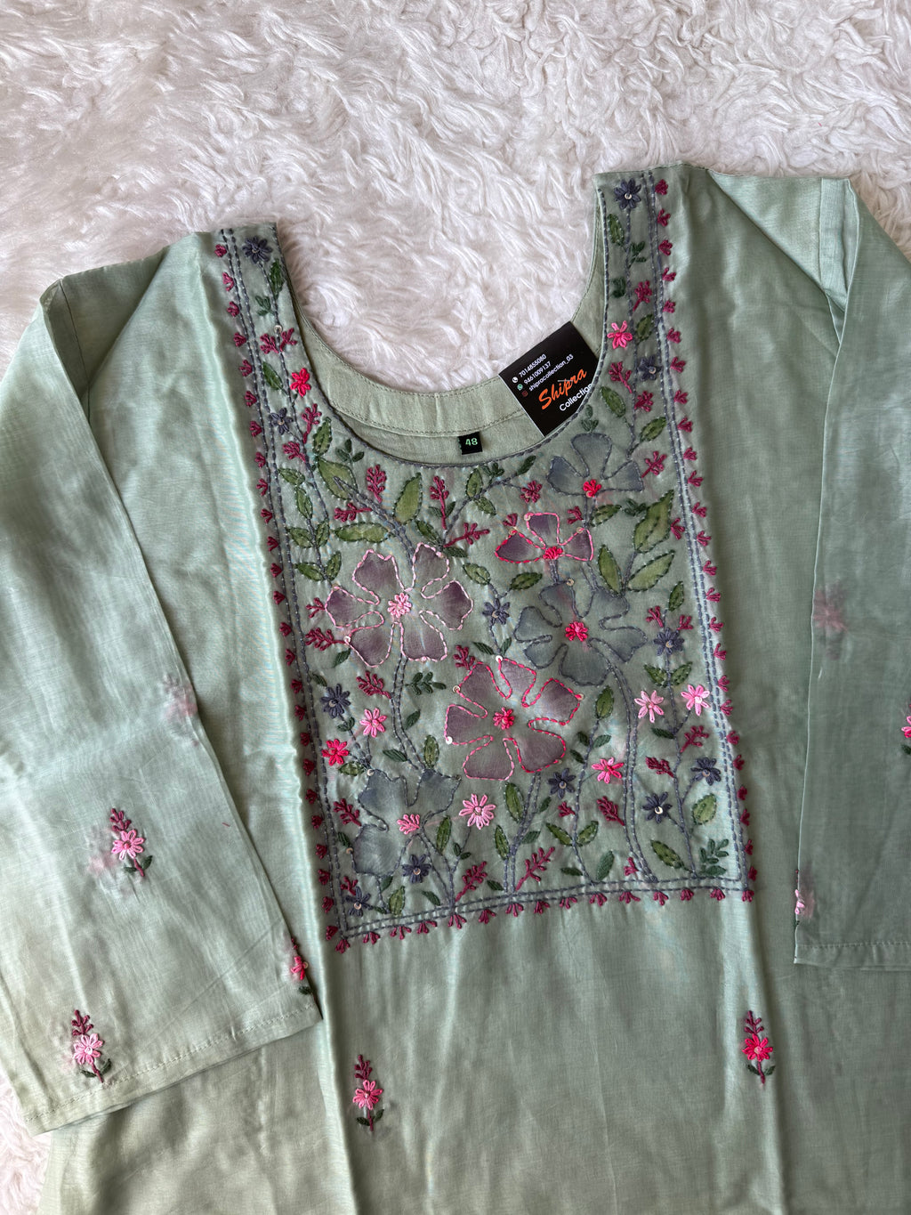 “Plus Size” Pure Chanderi Silk Kurti Pant Dupatta Set