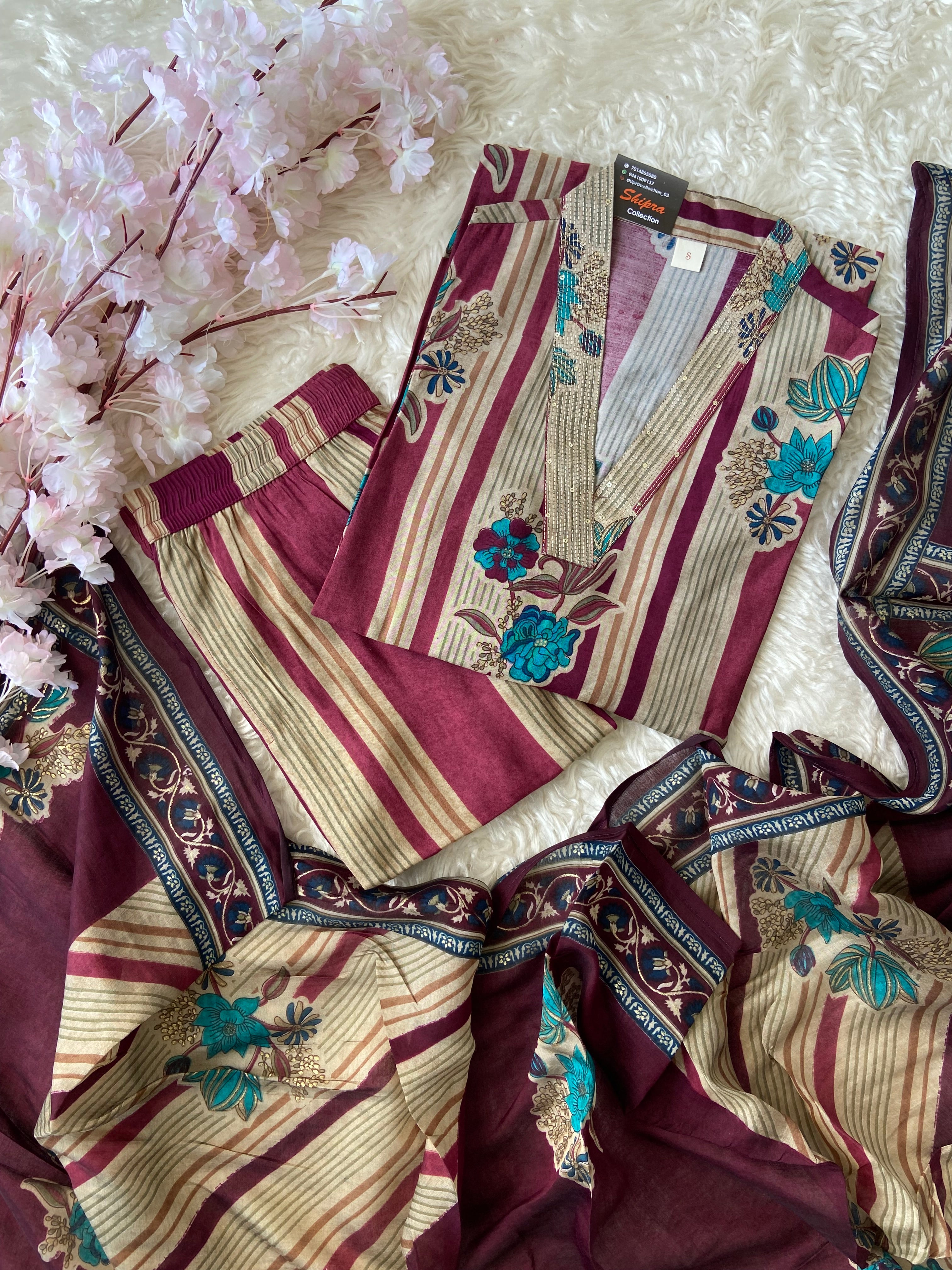 Muslin Silk Kurti Pant Dupatta Set