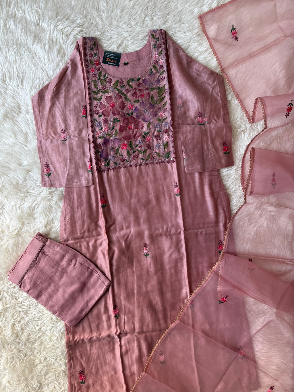 Pure Chanderi Silk Kurti Pant Dupatta Set