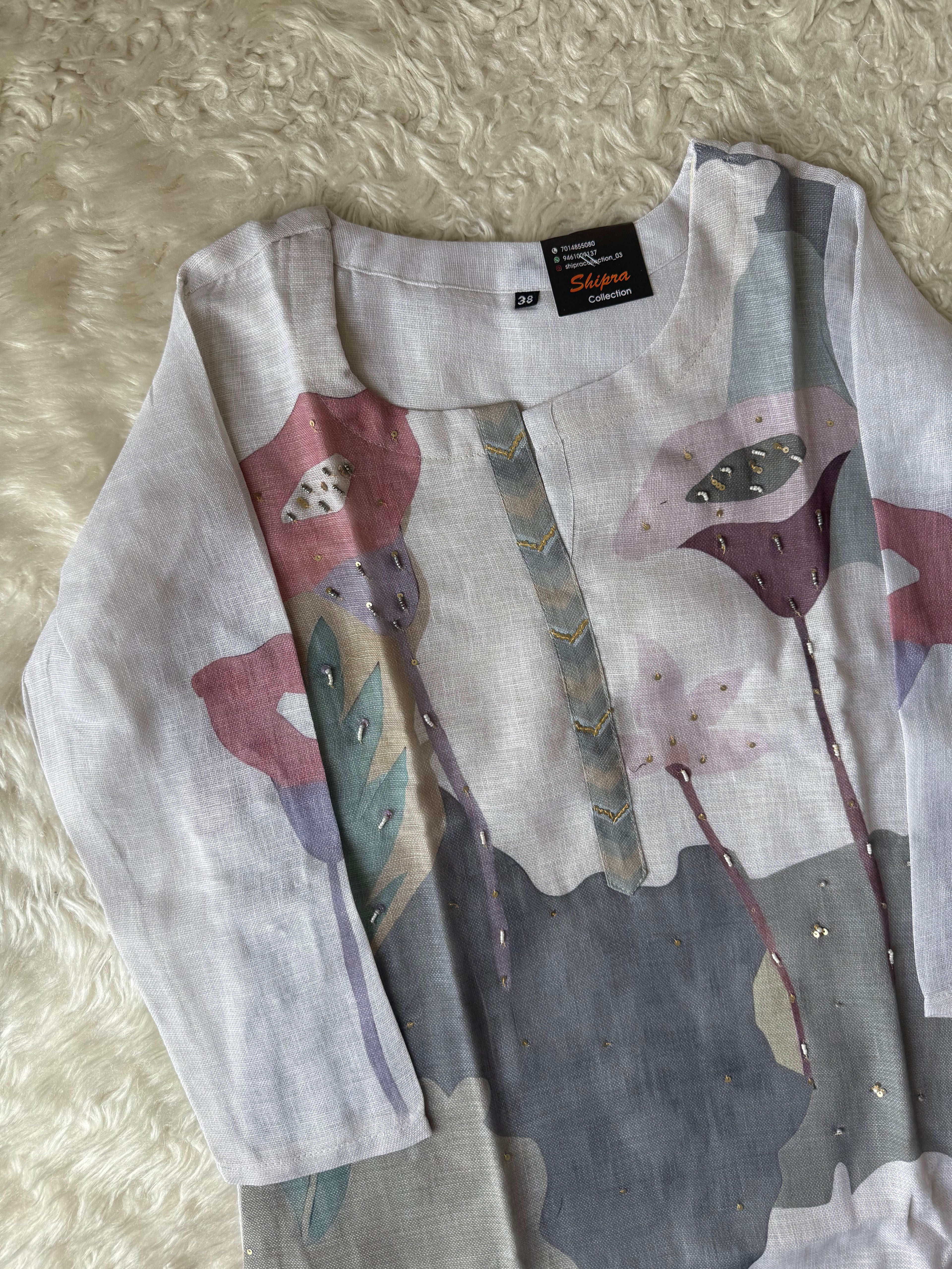 Linen Kurti Pant Dupatta Set
