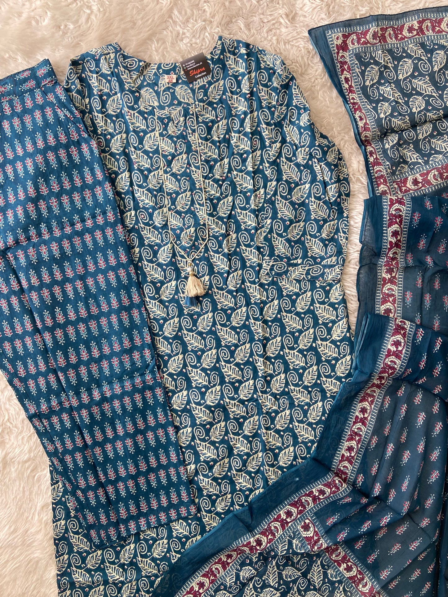 Pure Cotton Kurti Pant Dupatta Set