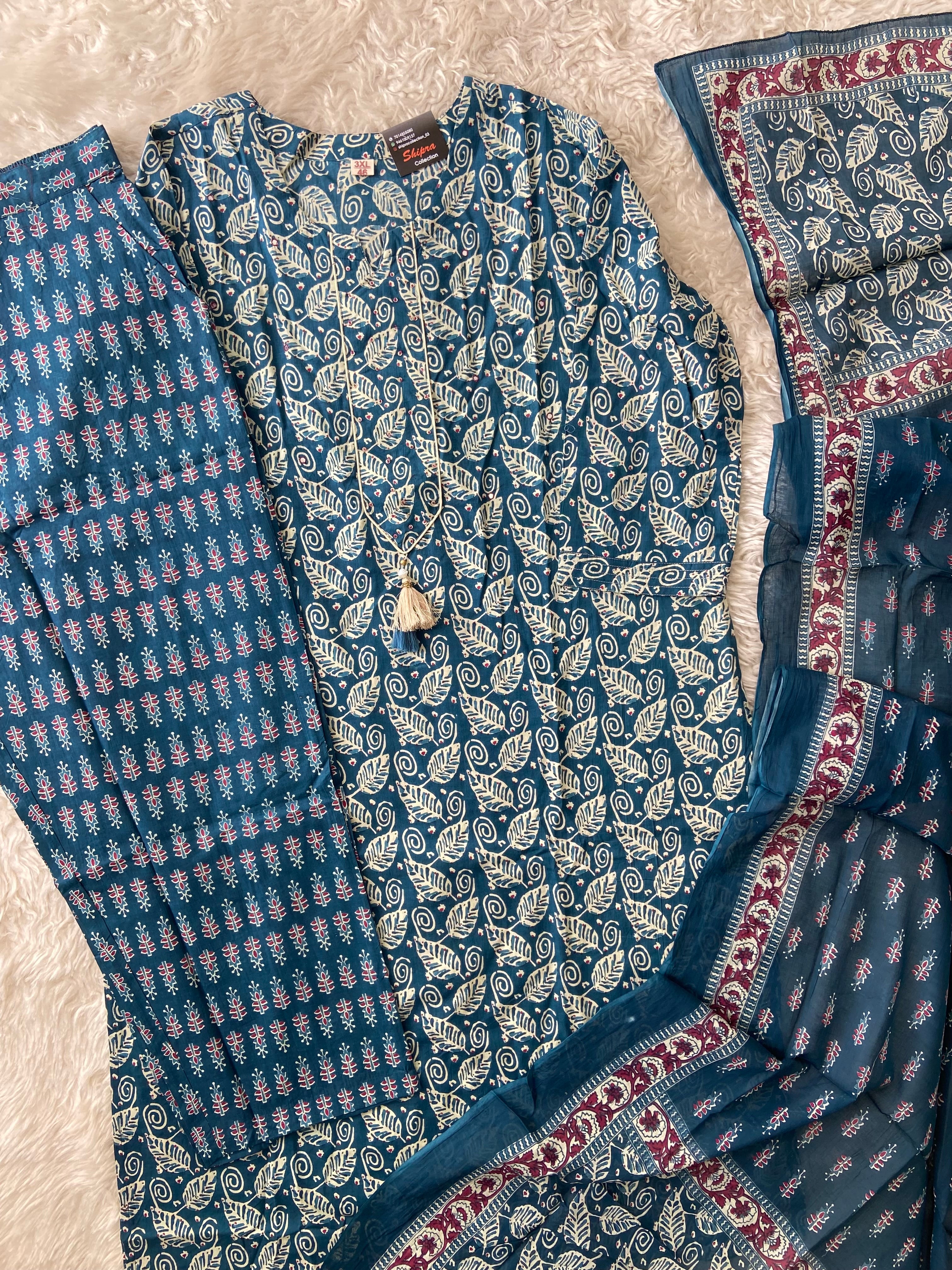 Pure Cotton Kurti Pant Dupatta Set