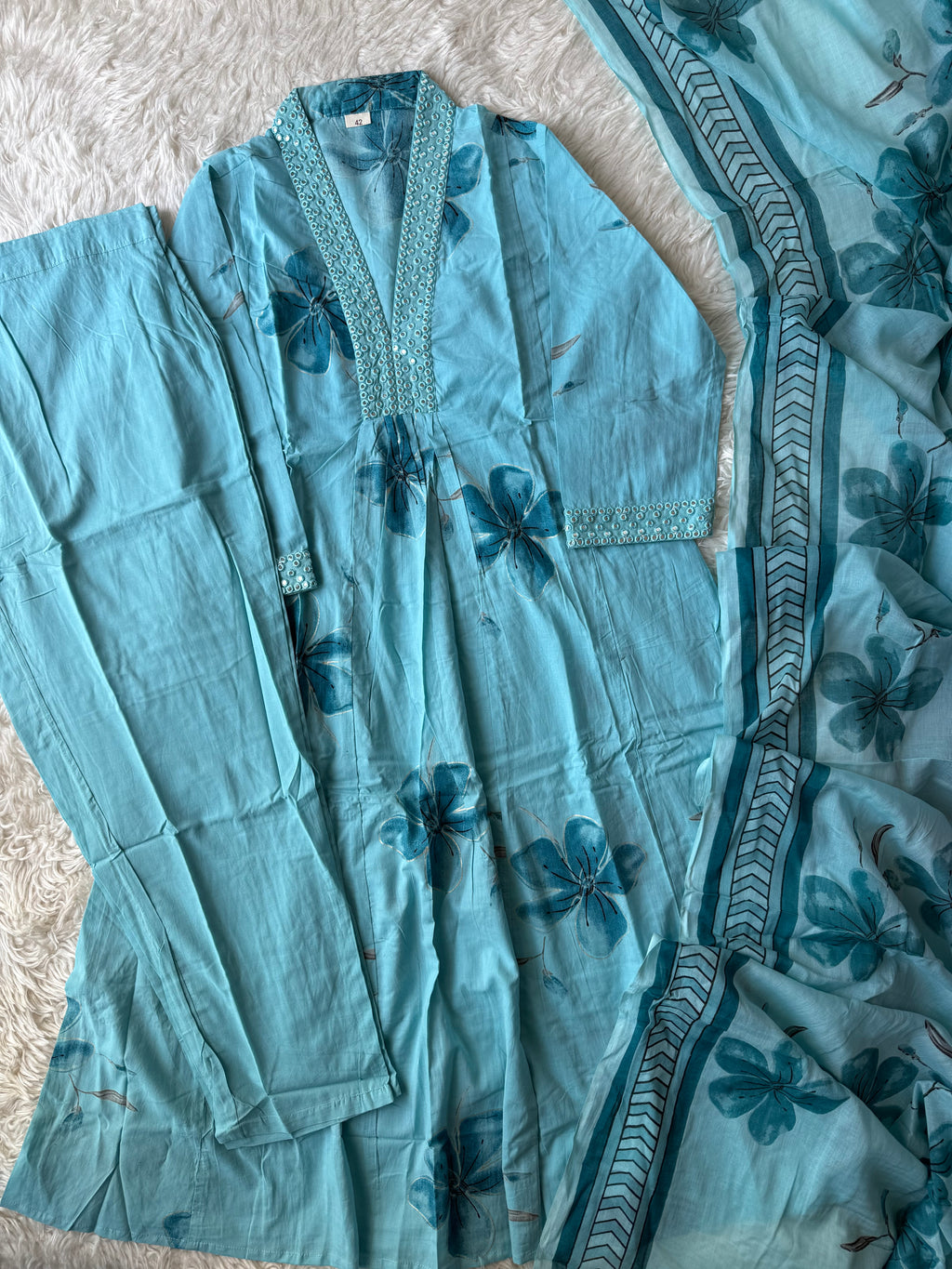 Breathable Cotton Kurti Pant Cotton Dupatta Set