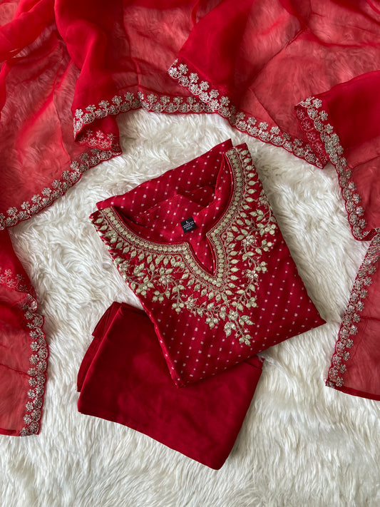 Russian Silk Kurti Pant Dupatta Set