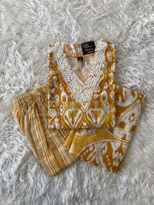 Lace Details Kurti Pant Dupatta Set