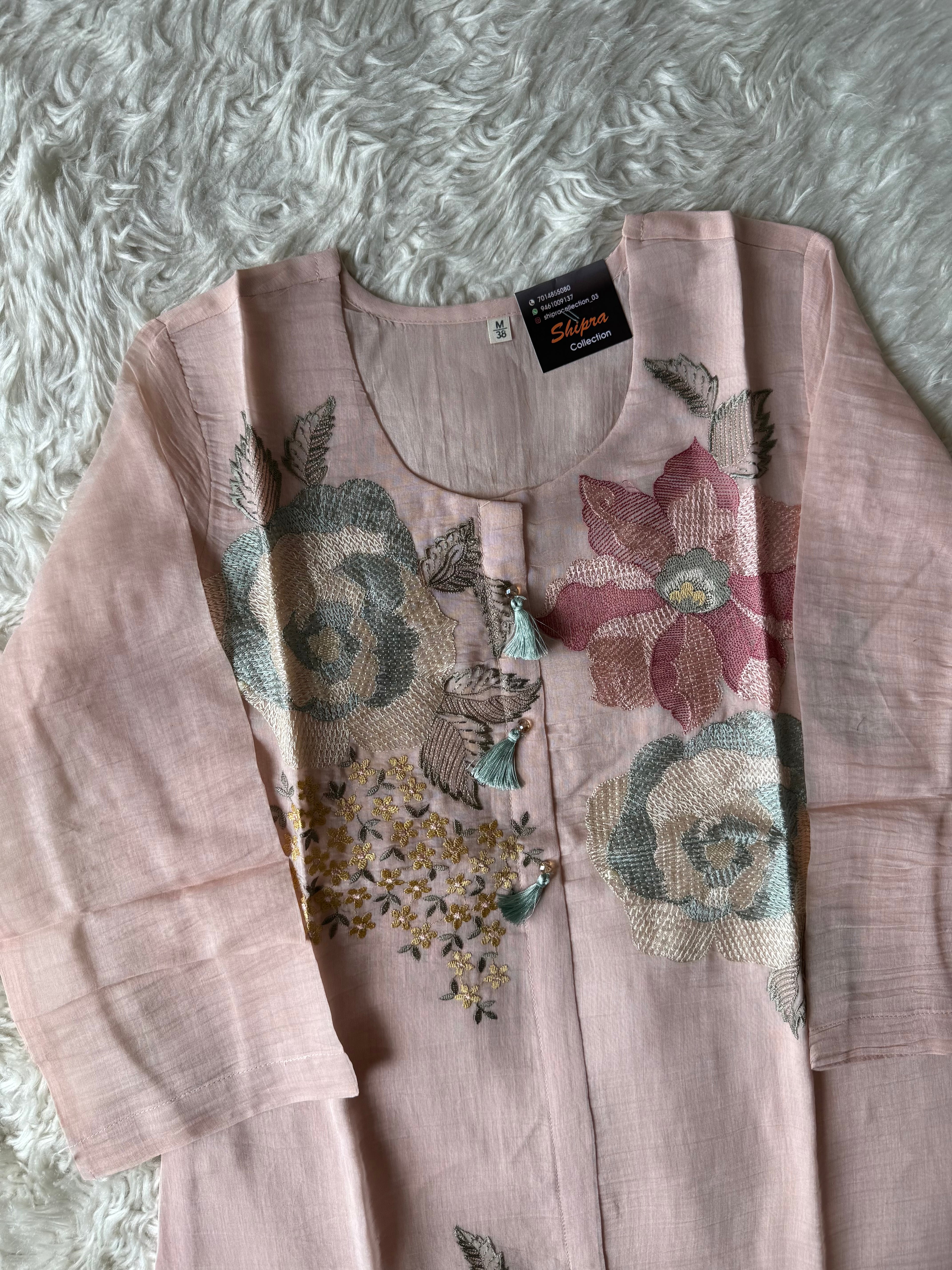 Mul Chanderi Thread work Co-ord Set