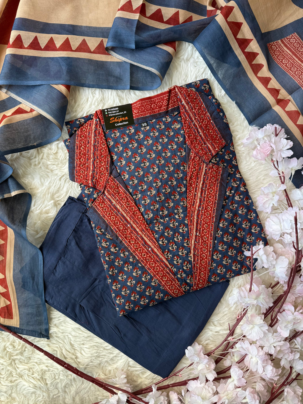 Premium Cotton Flare Kurti Pant Dupatta Set