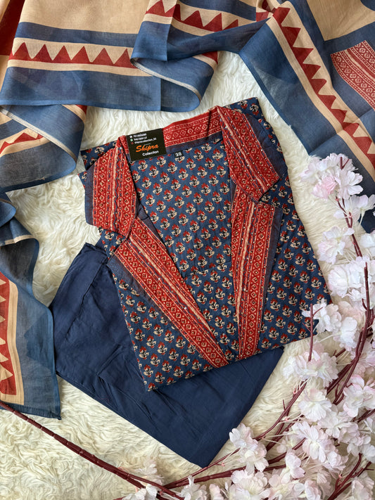 Premium Cotton Flare Kurti Pant Dupatta Set
