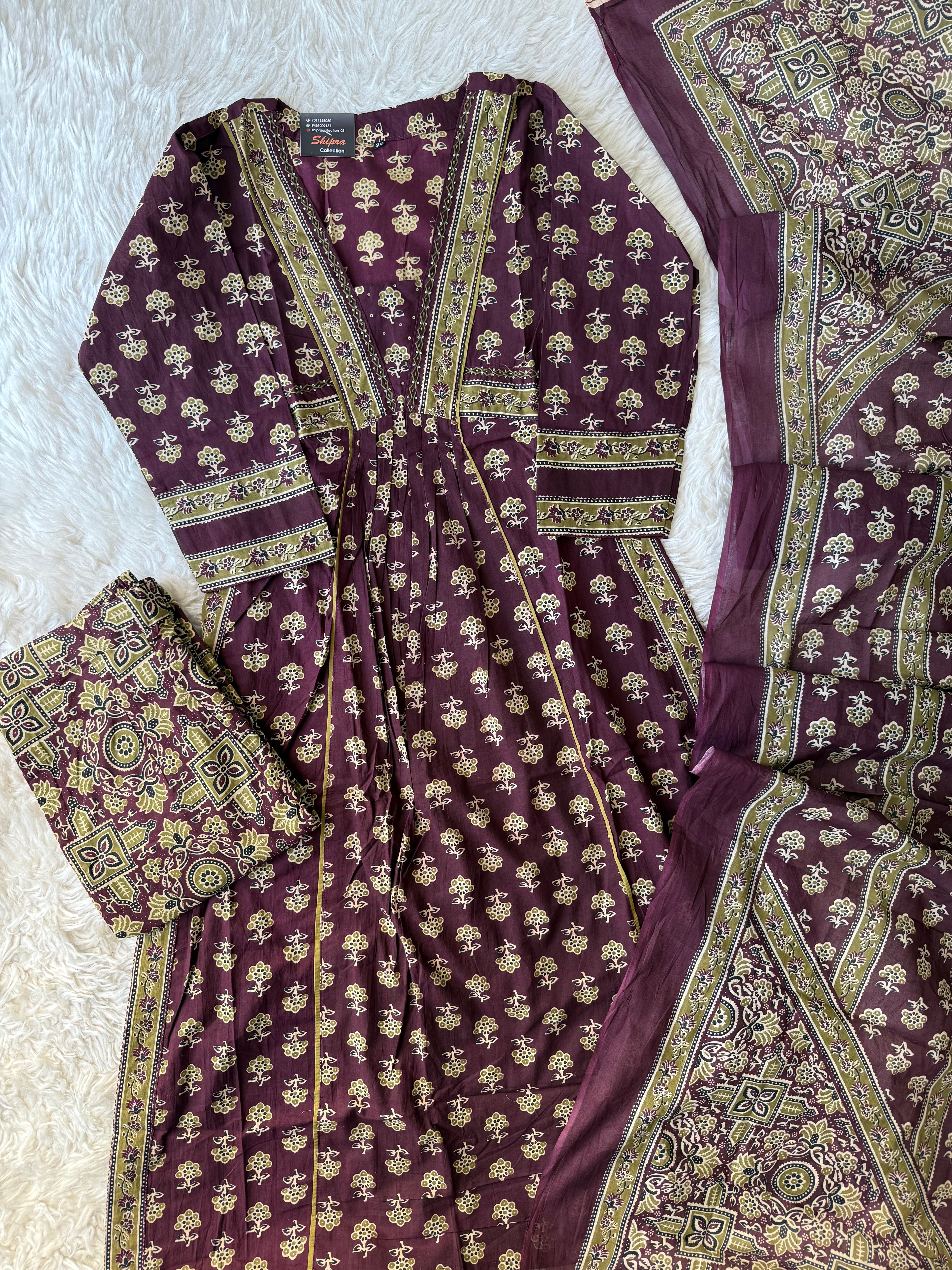 Premium Cotton Aline Kurti Plazo Dupatta Set