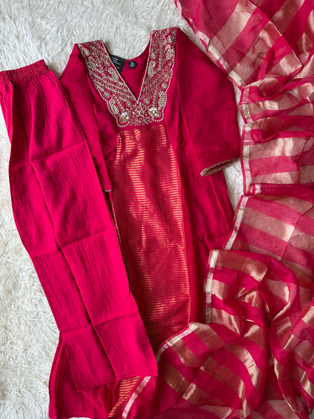 Pure Muslin Silk Kurti Pant Dupatta Set