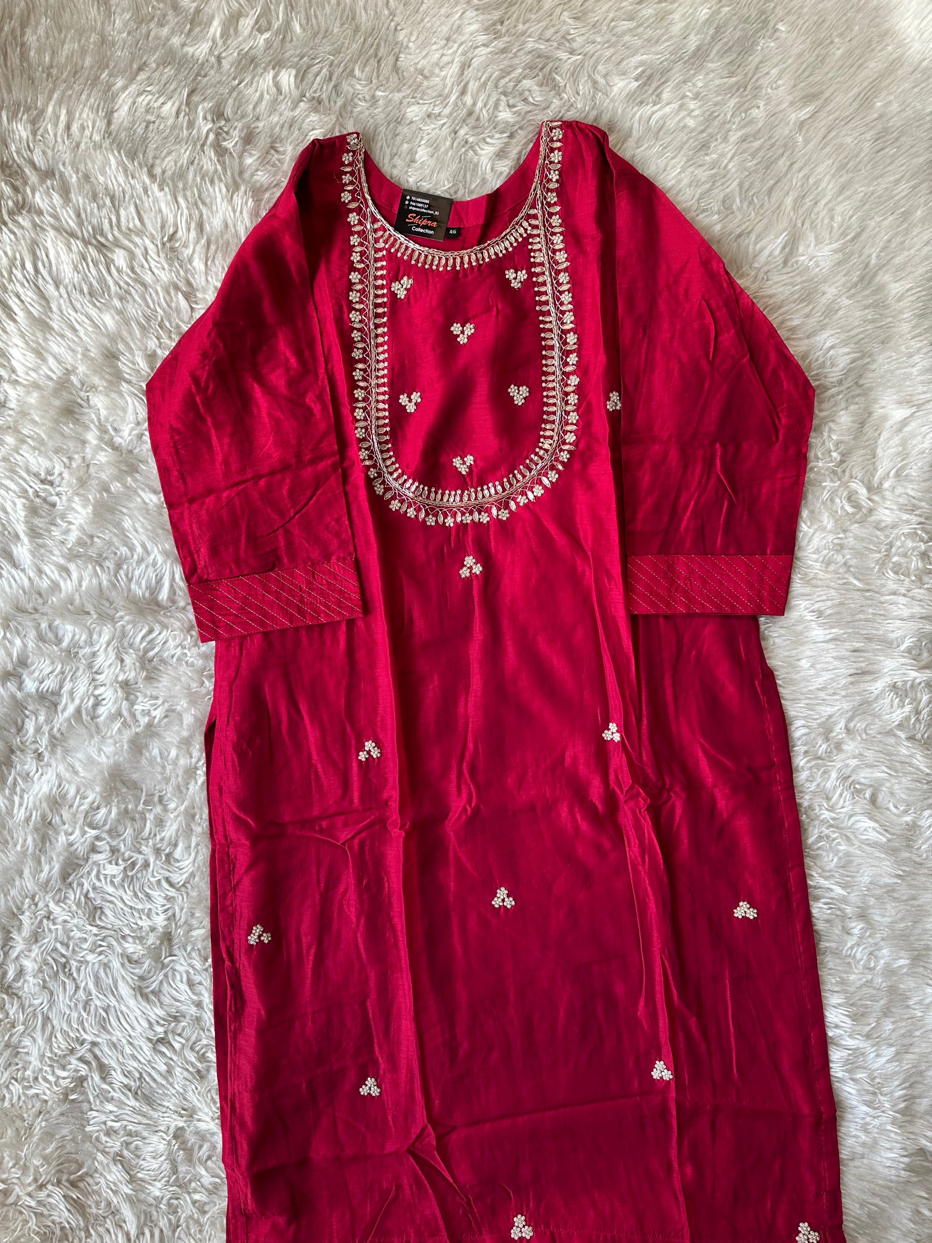 Chanderi Silk Kurti Pant Dupatta Set
