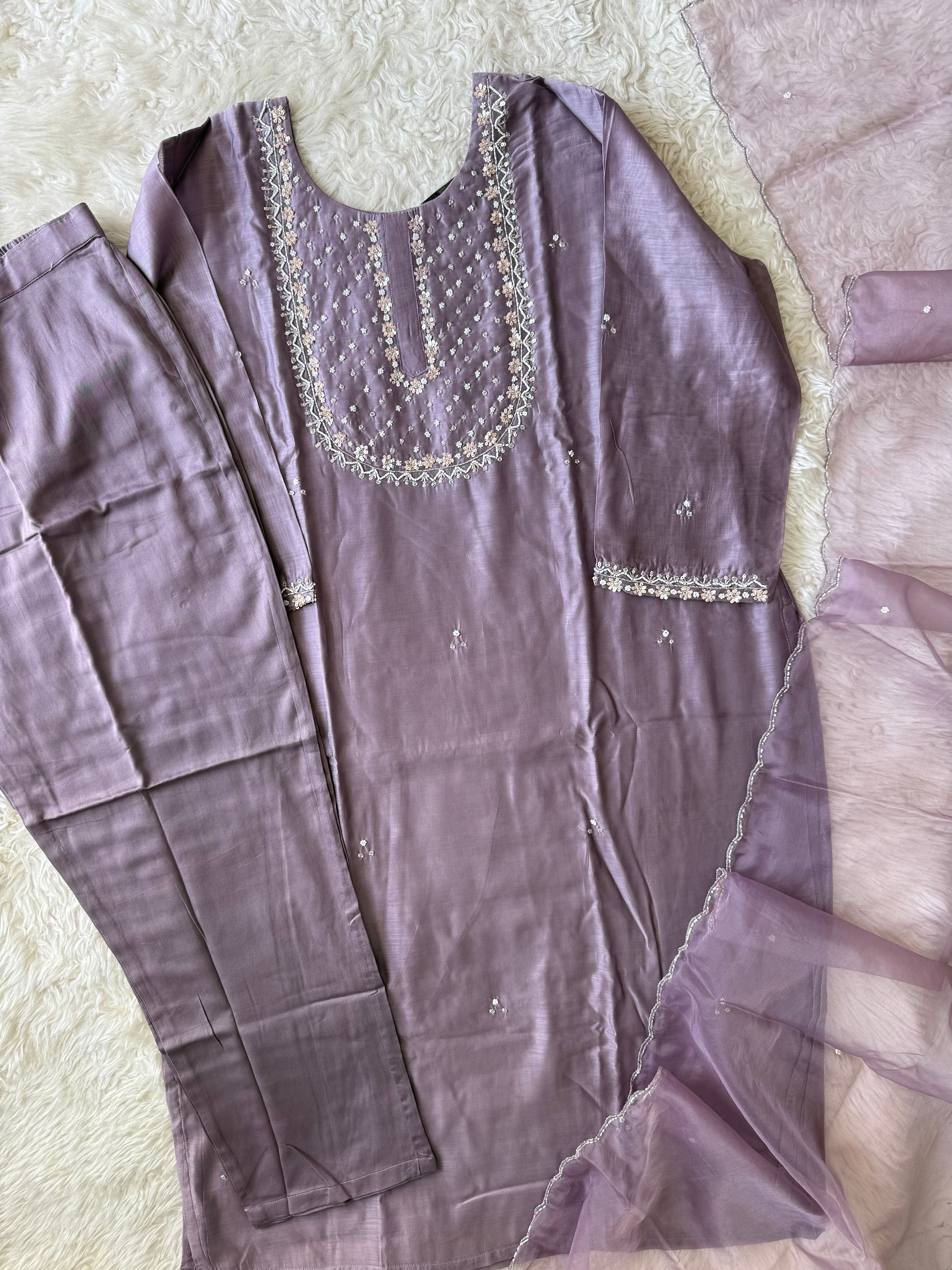 “Plus Size” Pure Chanderi Silk Kurti Pant Dupatta Set