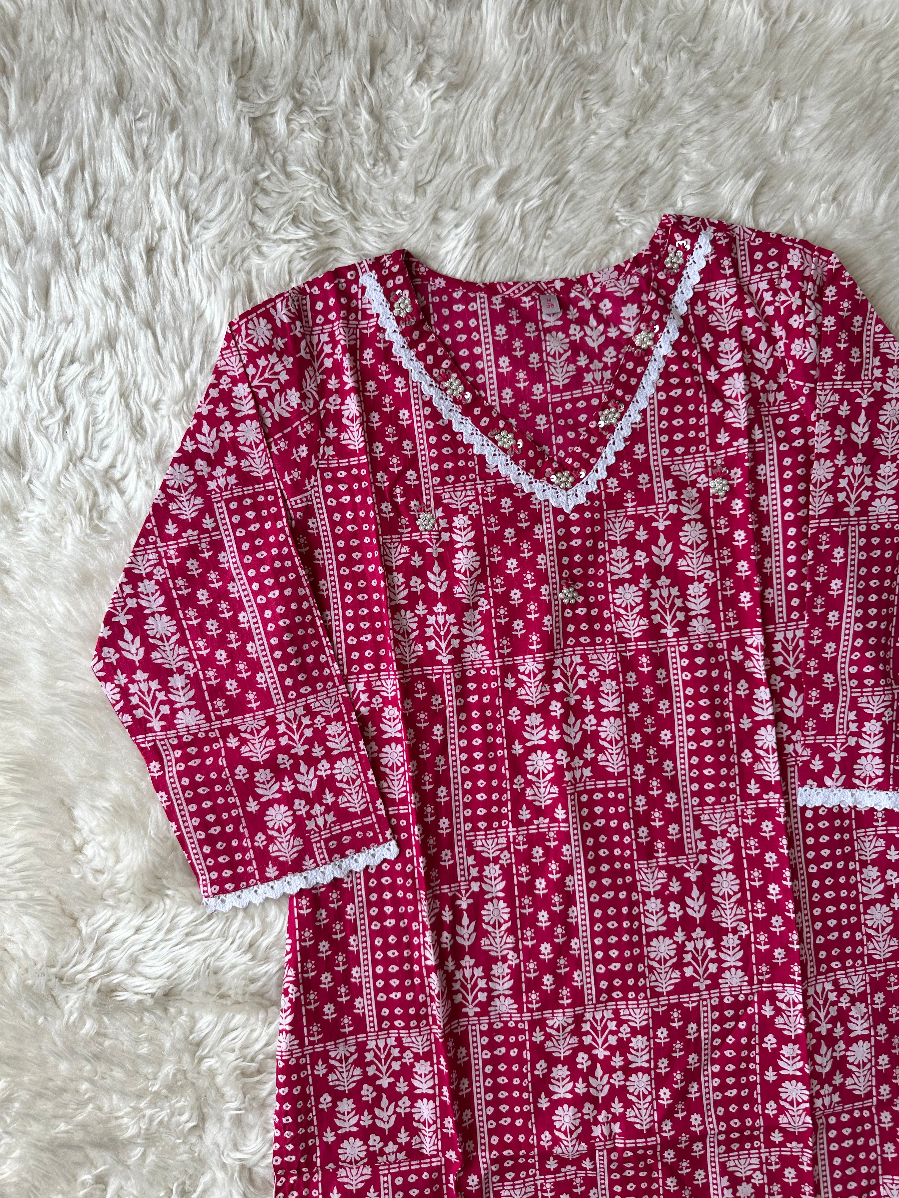 Steal Deal 🛍️ Premium Cotton Rani Pink 💞 Set