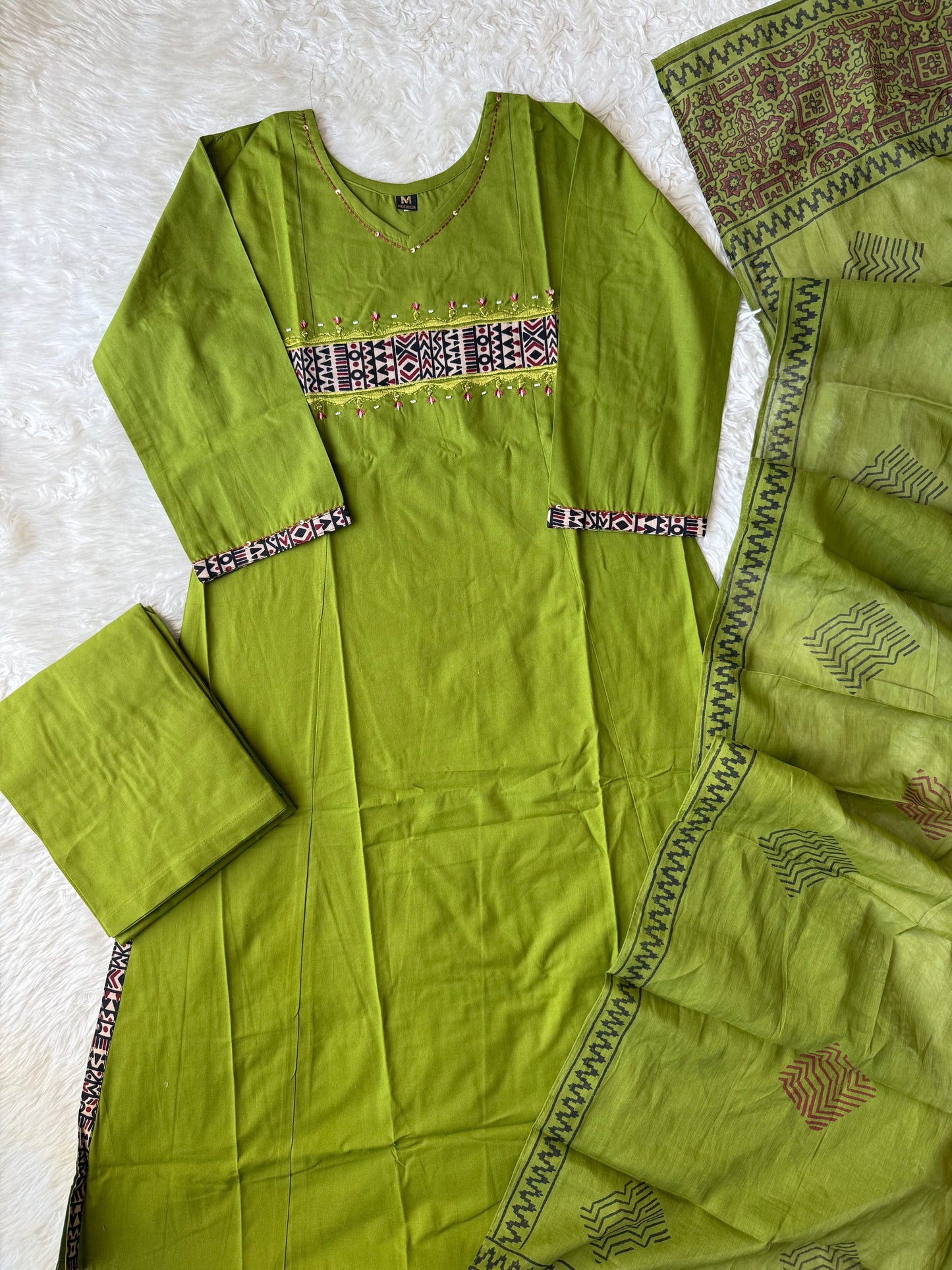 Pure Cotton Aline Kurti Plazo Dupatta Set