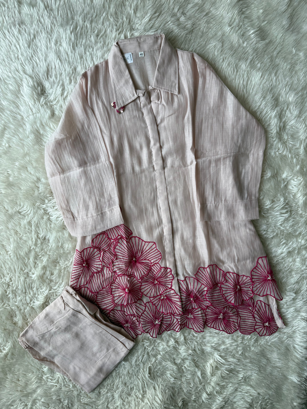 Mul Chanderi Thread work Co-ord Set