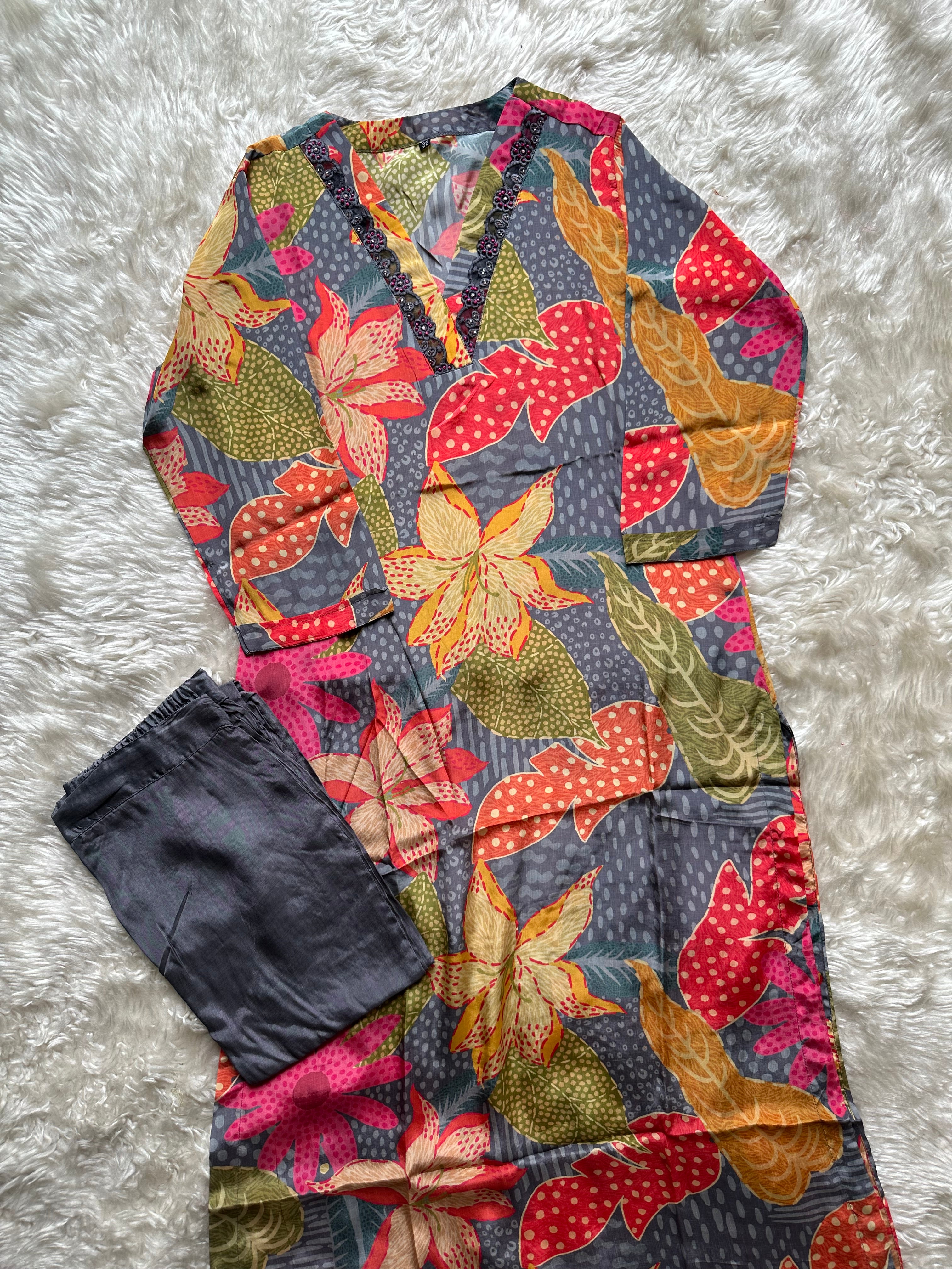 Crepe Silk Kurti Pant Set