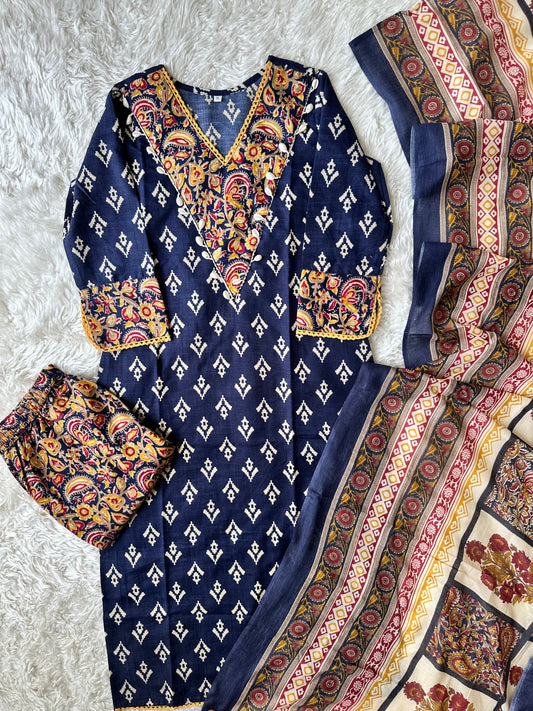 Spun Cotton Kurti Pant Dupatta Set